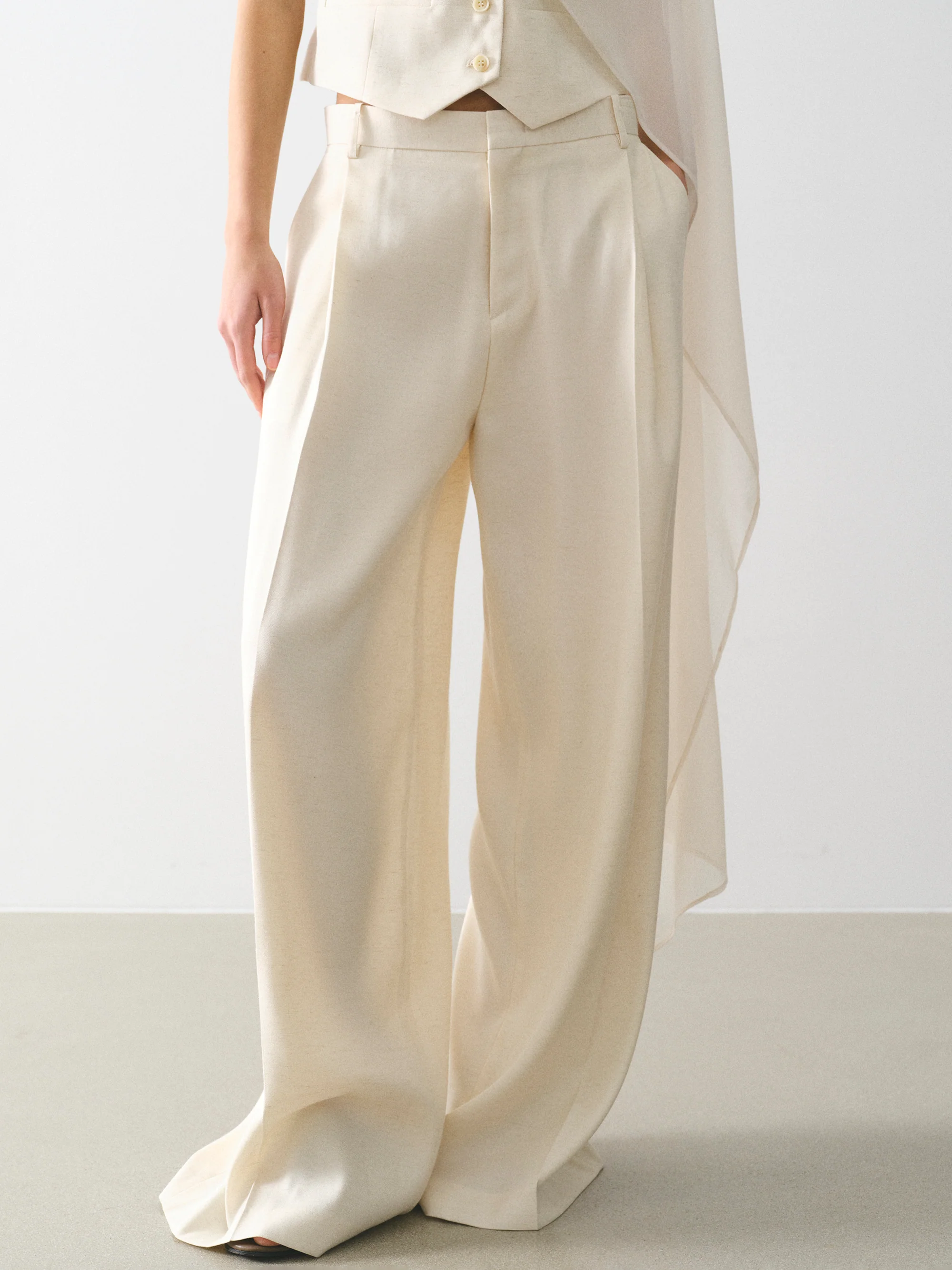 Press-Crease Tailored Trousers, Cream