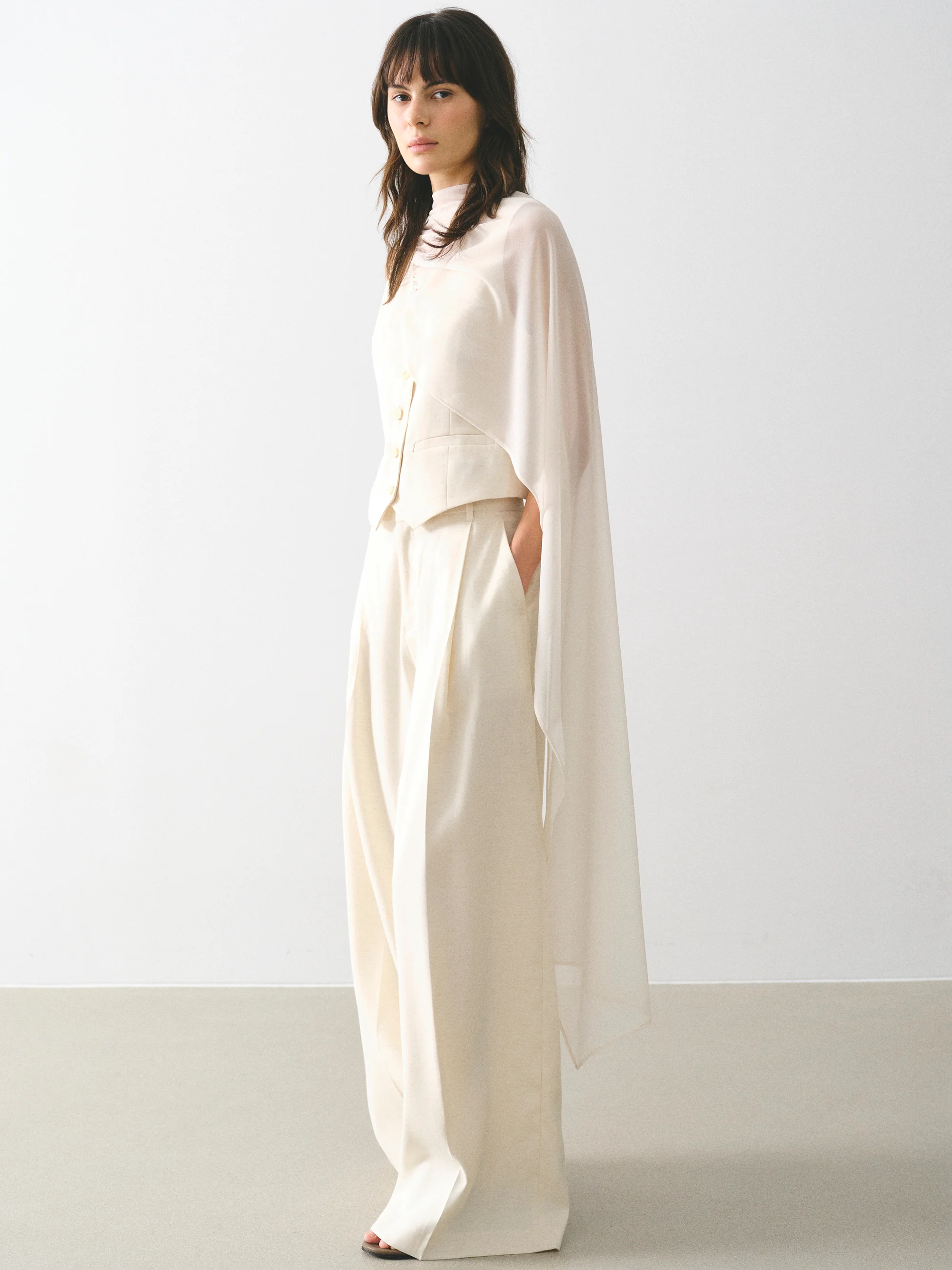 Press-Crease Tailored Trousers, Cream - Image 2