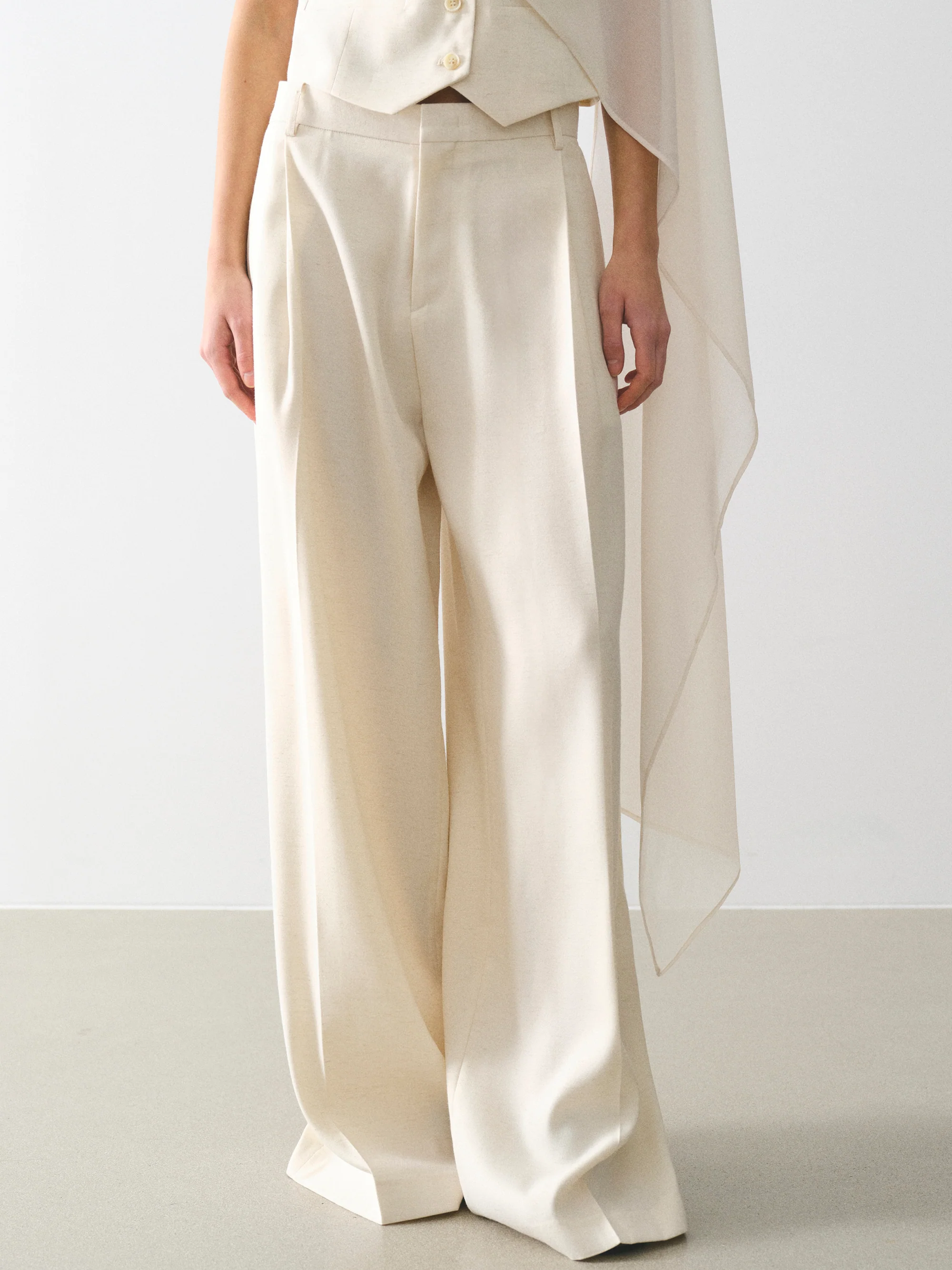 Press-Crease Tailored Trousers, Cream - Image 3