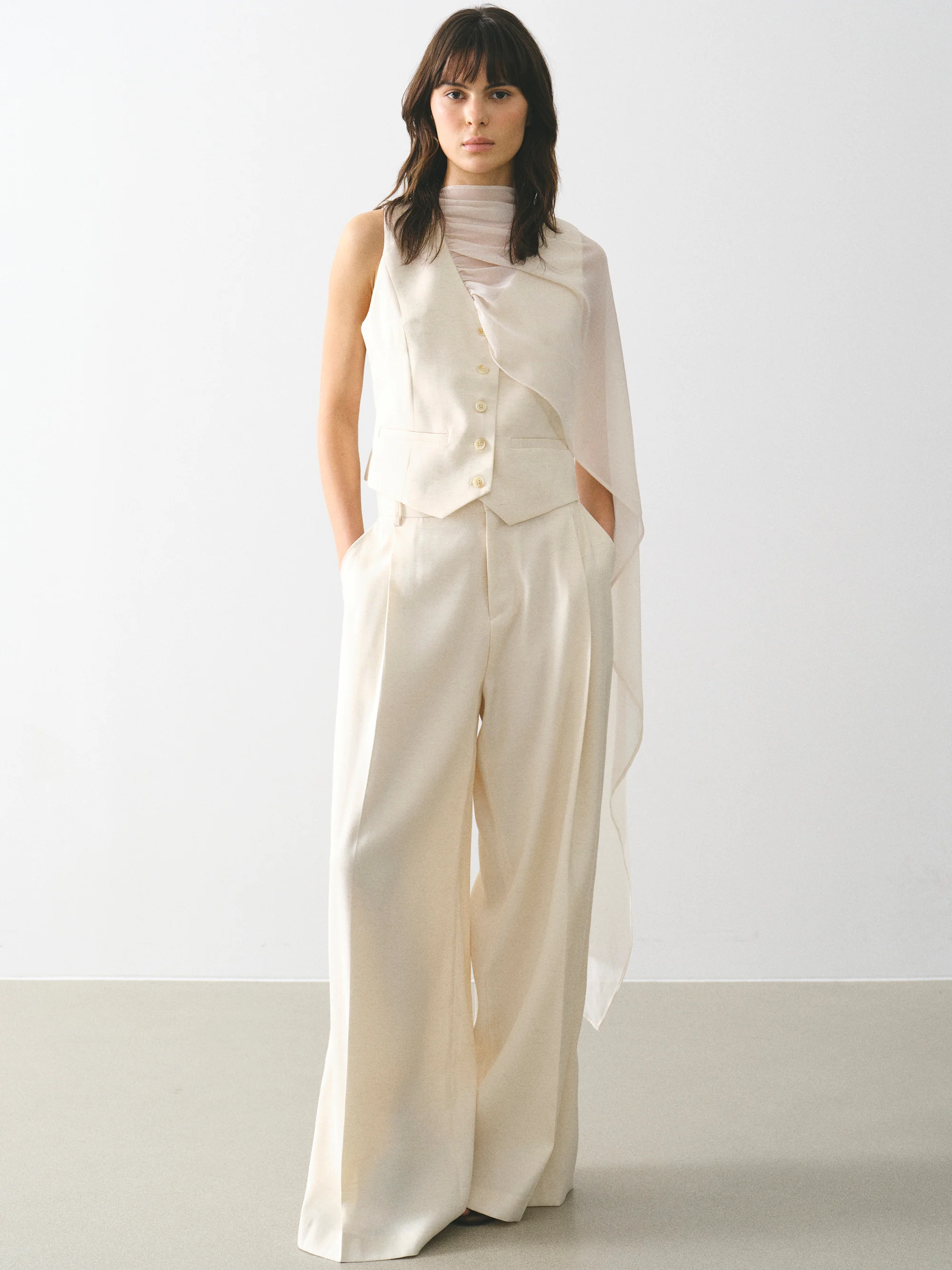 Press-Crease Tailored Trousers, Cream - Image 4