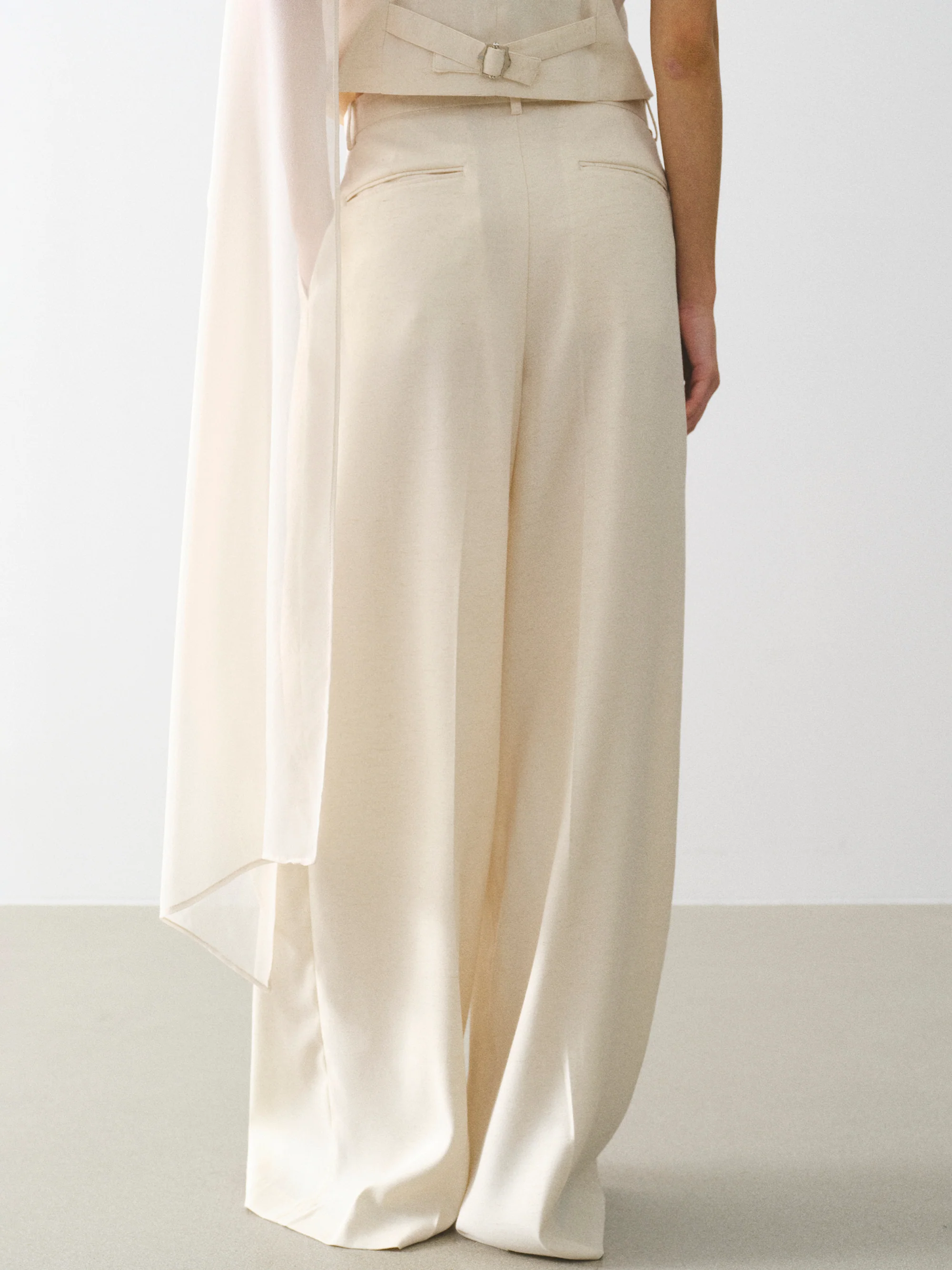 Press-Crease Tailored Trousers, Cream - Image 5