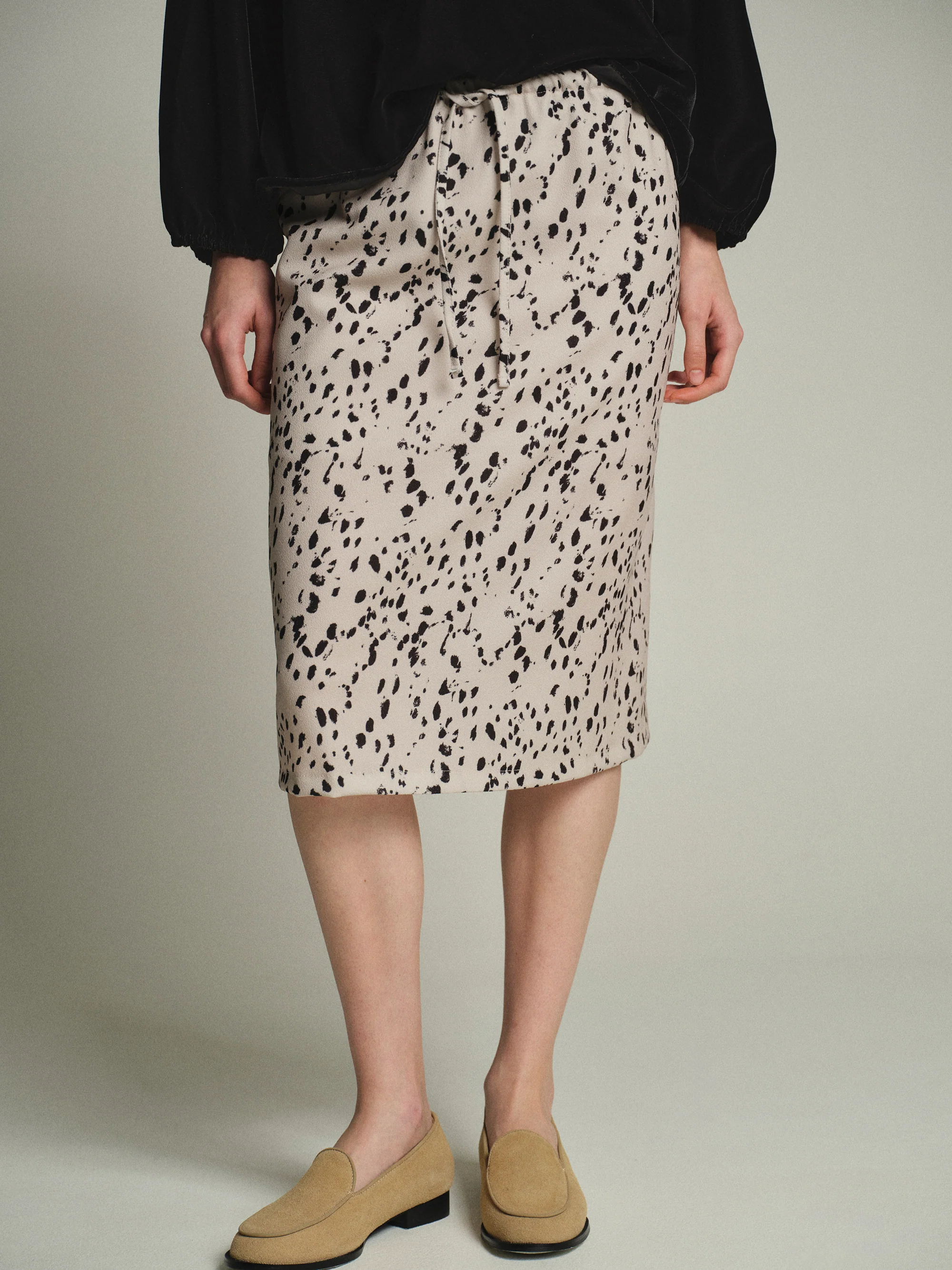 Printed Drawstring Skirt, Ivory
