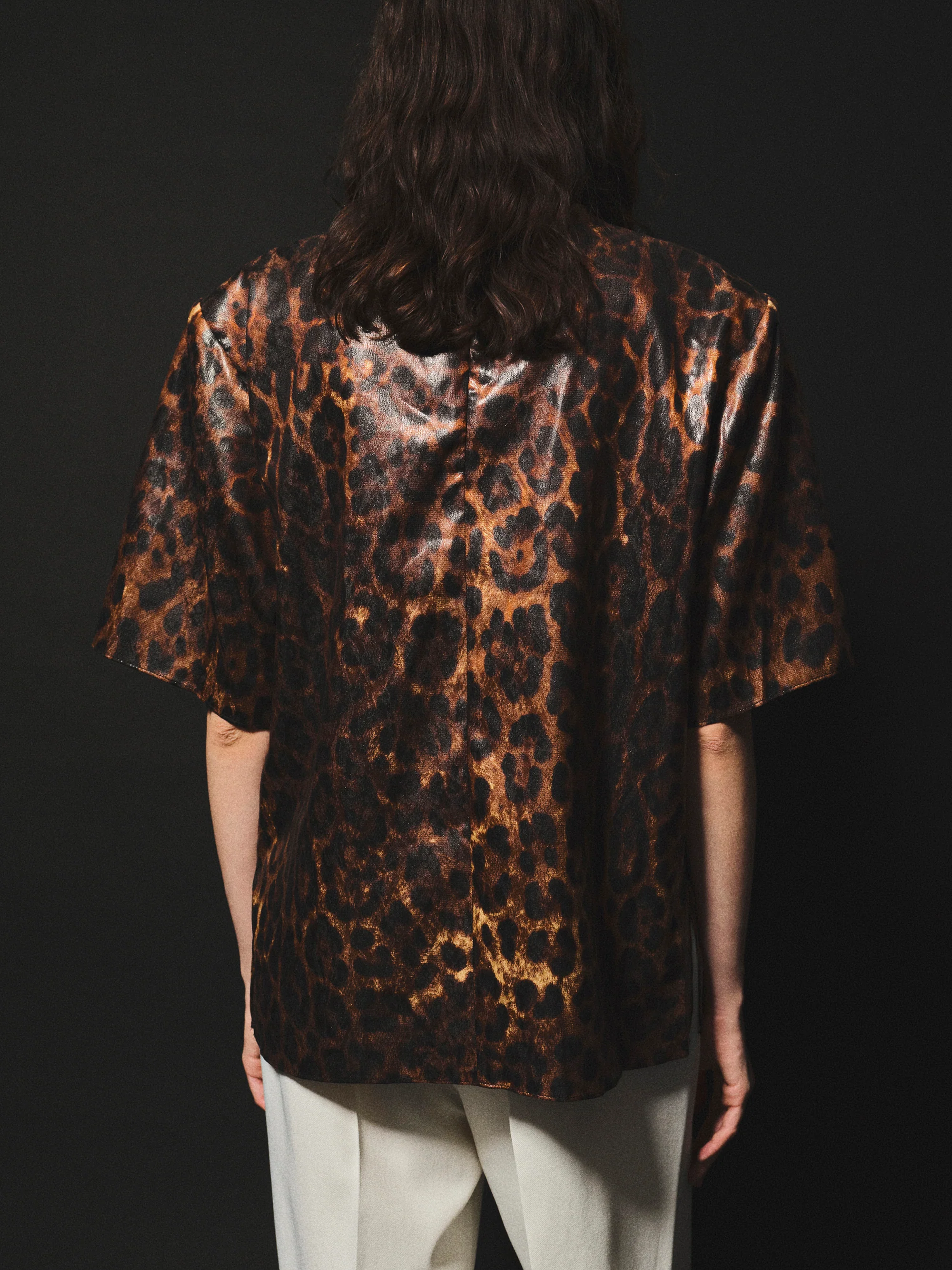 Printed Shoulder-Pad Top, Leopard - Image 2