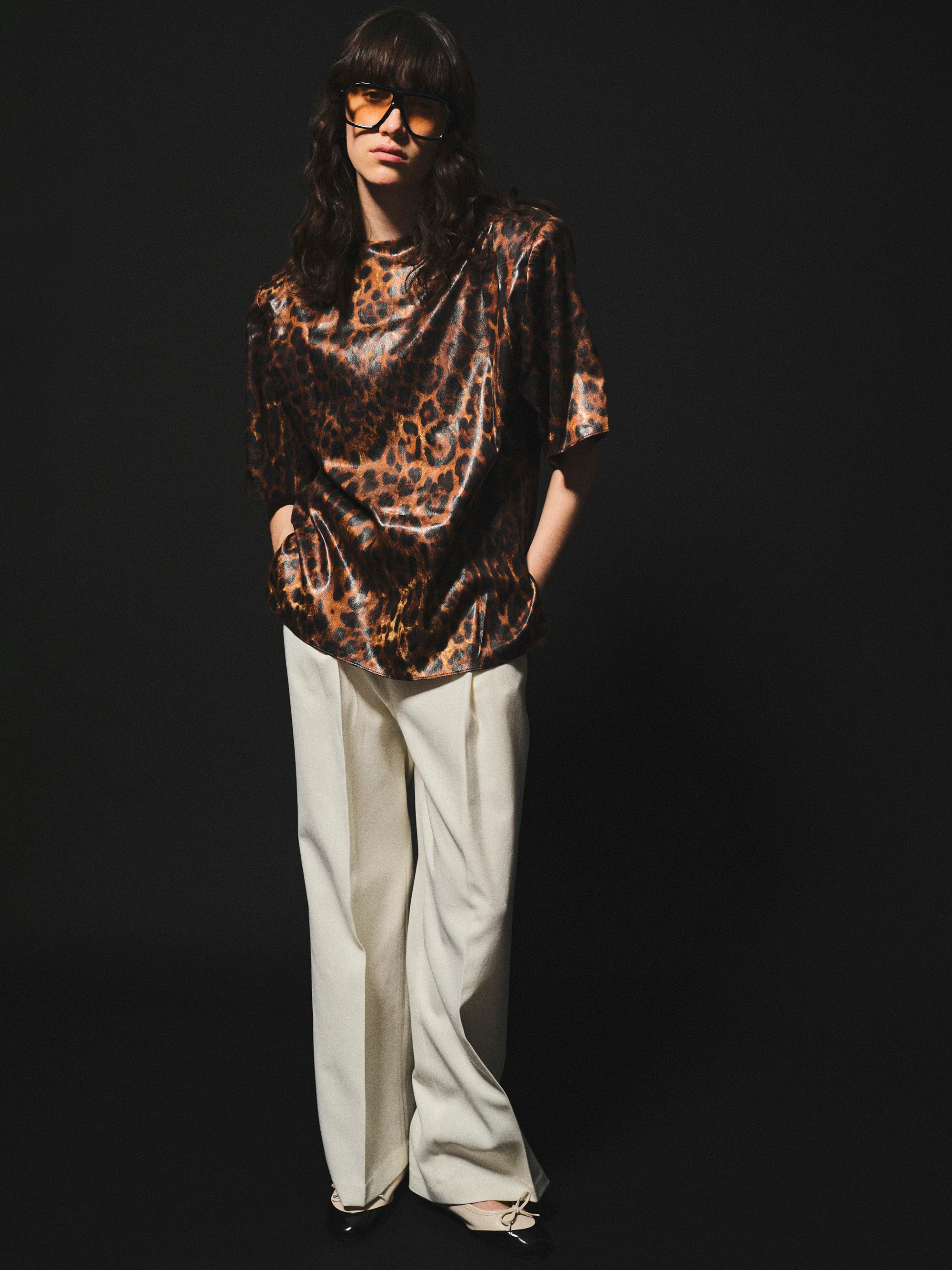 Printed Shoulder-Pad Top, Leopard - Image 3