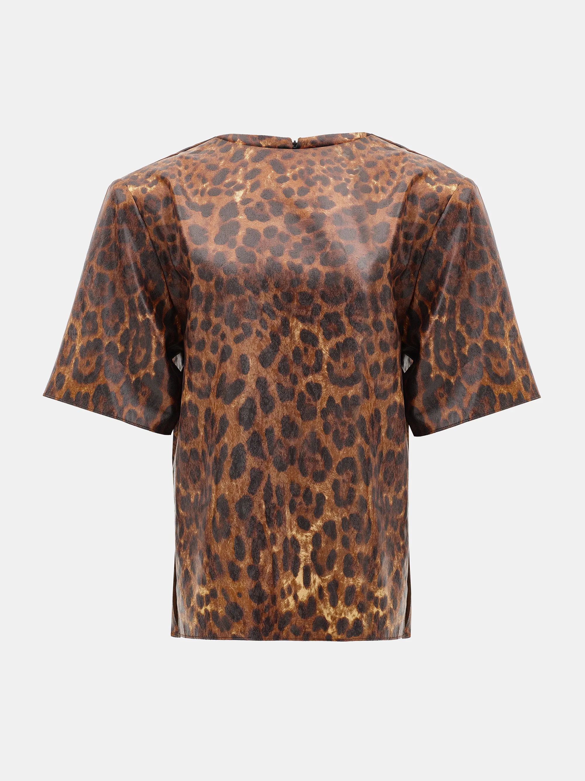 Printed Shoulder-Pad Top, Leopard - Image 5