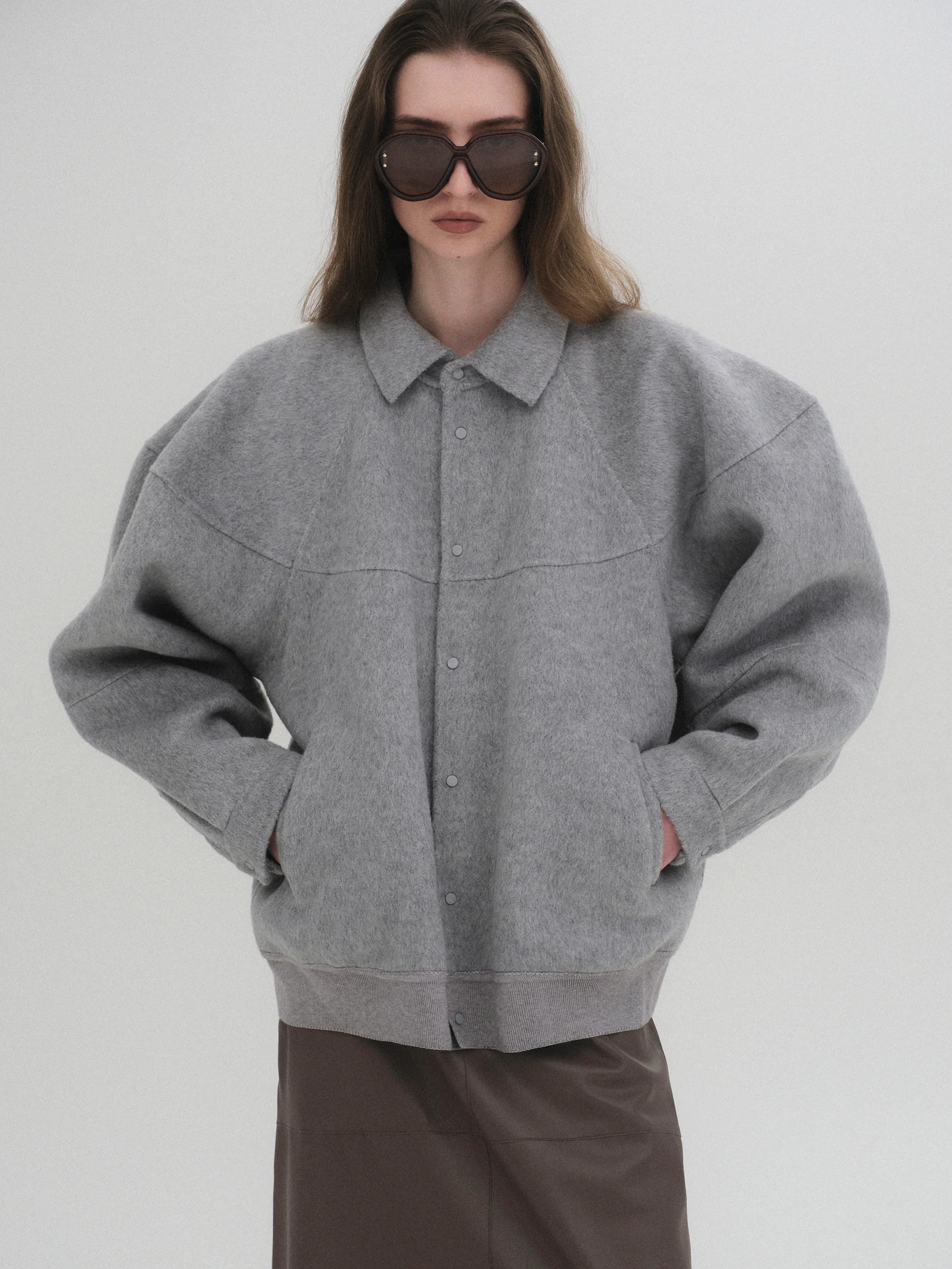 Puff Sleeve Wool Jacket, Light Grey