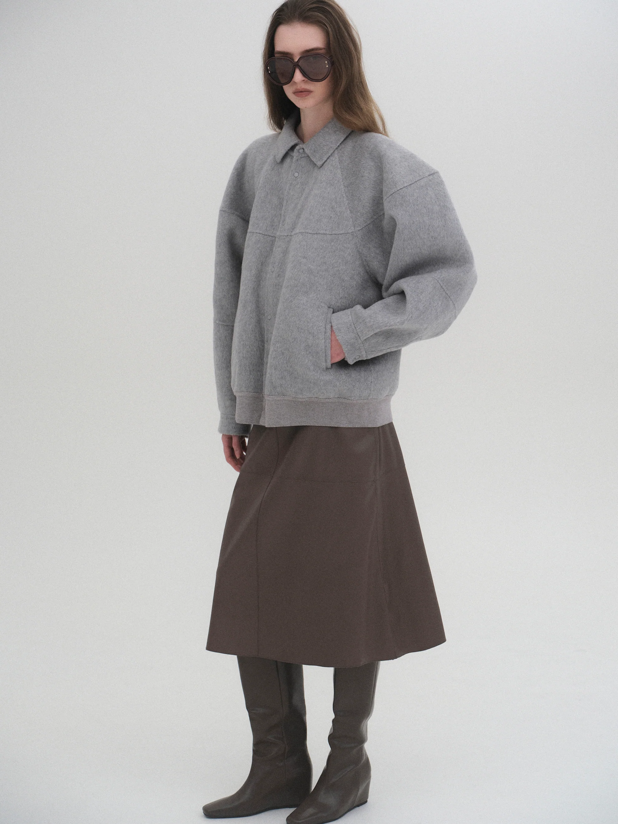Puff Sleeve Wool Jacket, Light Grey - Image 2