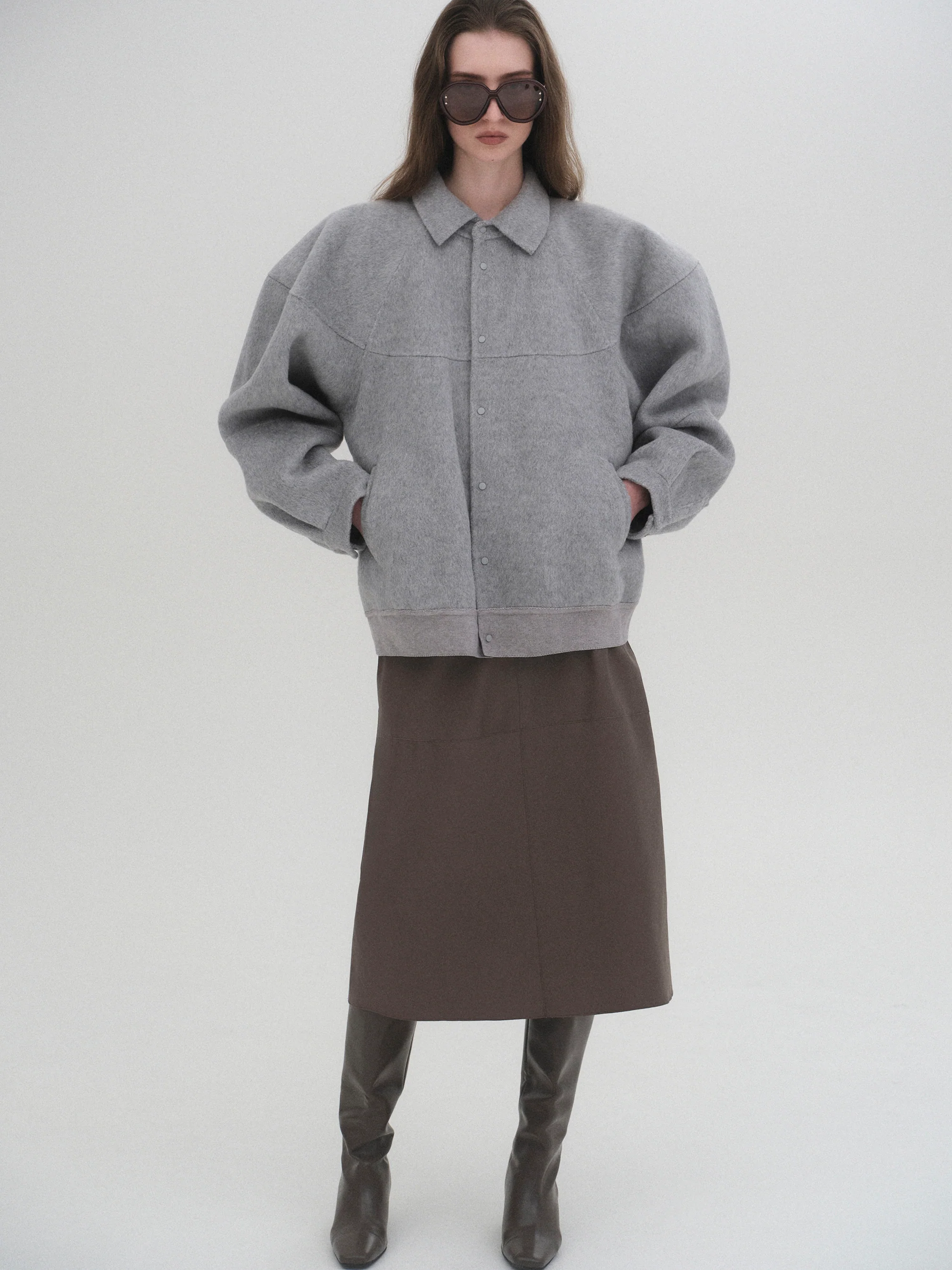 Puff Sleeve Wool Jacket, Light Grey - Image 3