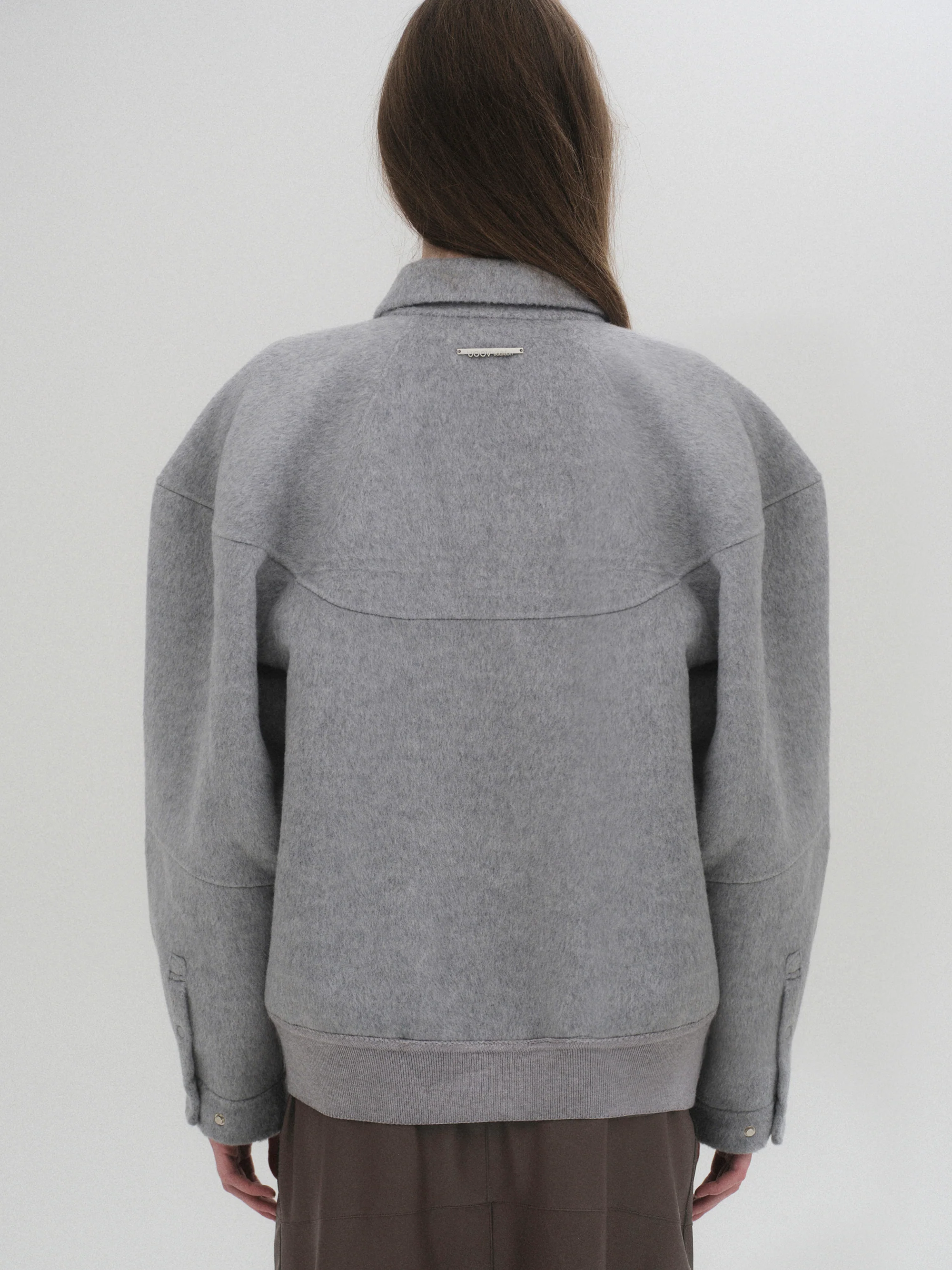 Puff Sleeve Wool Jacket, Light Grey - Image 4