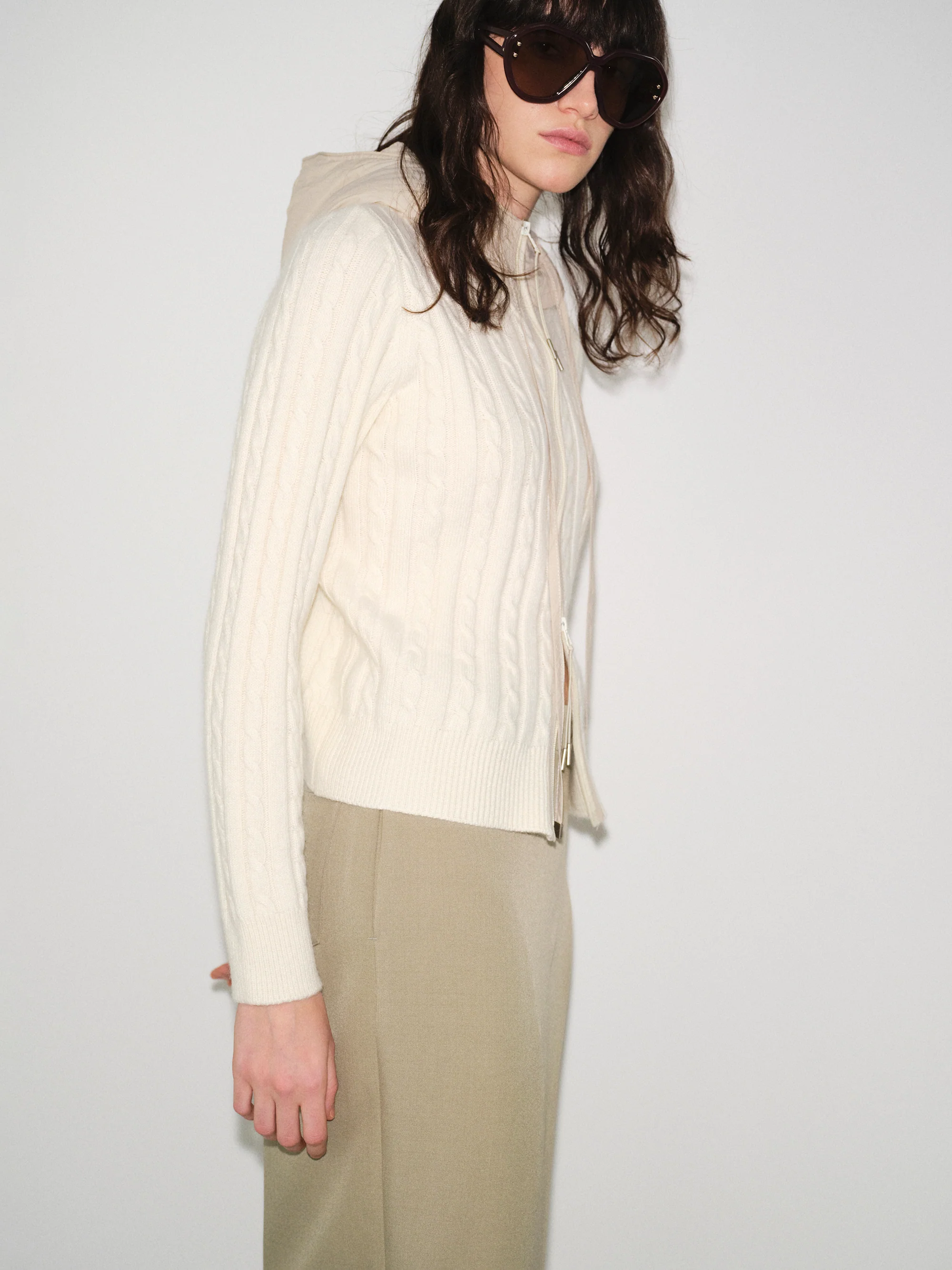 Quilted Hood Cardigan, Ivory - Image 3