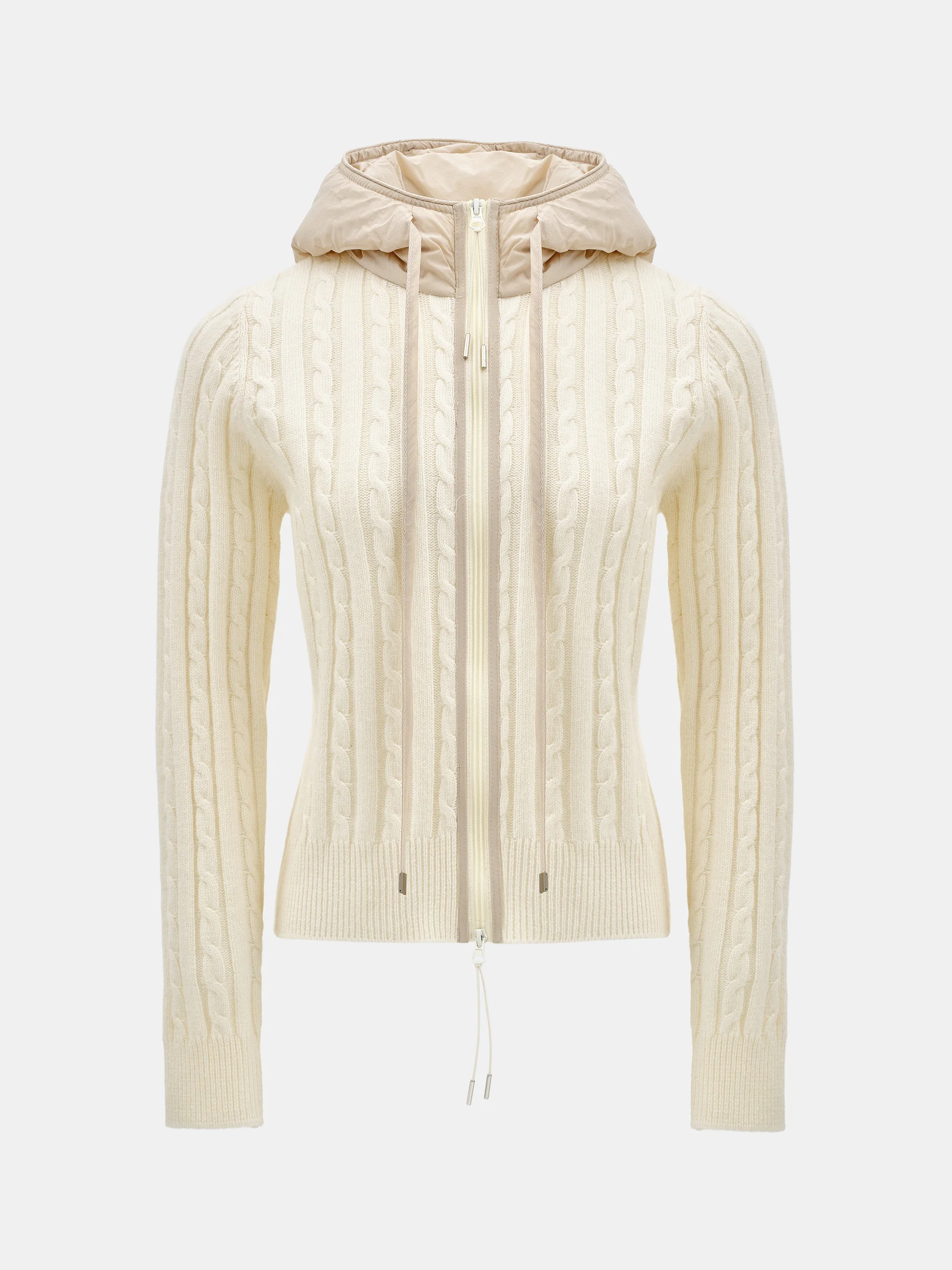 Quilted Hood Cardigan, Ivory - Image 5
