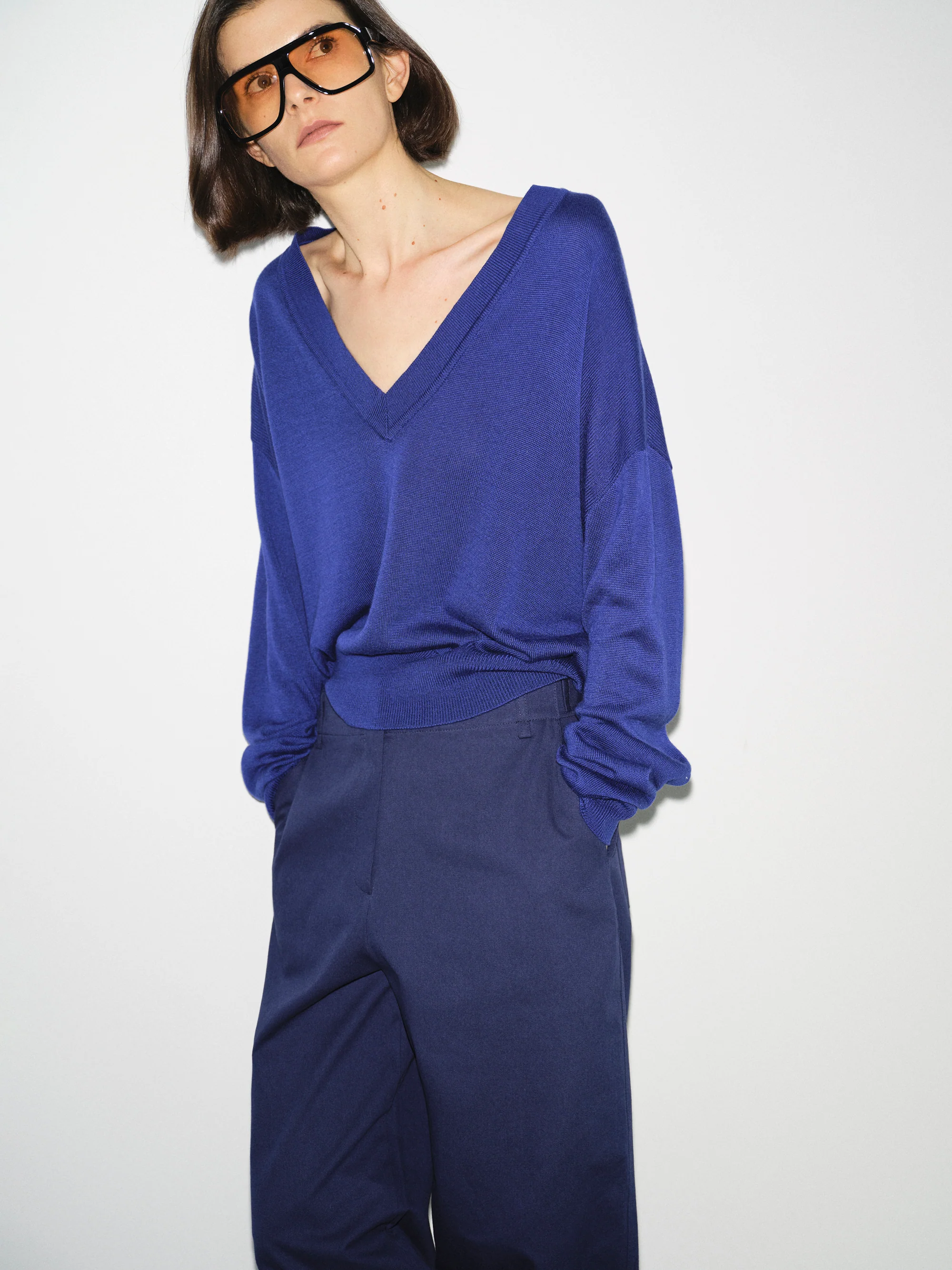 Refined V-Neck Sweater, Blue - Image 3