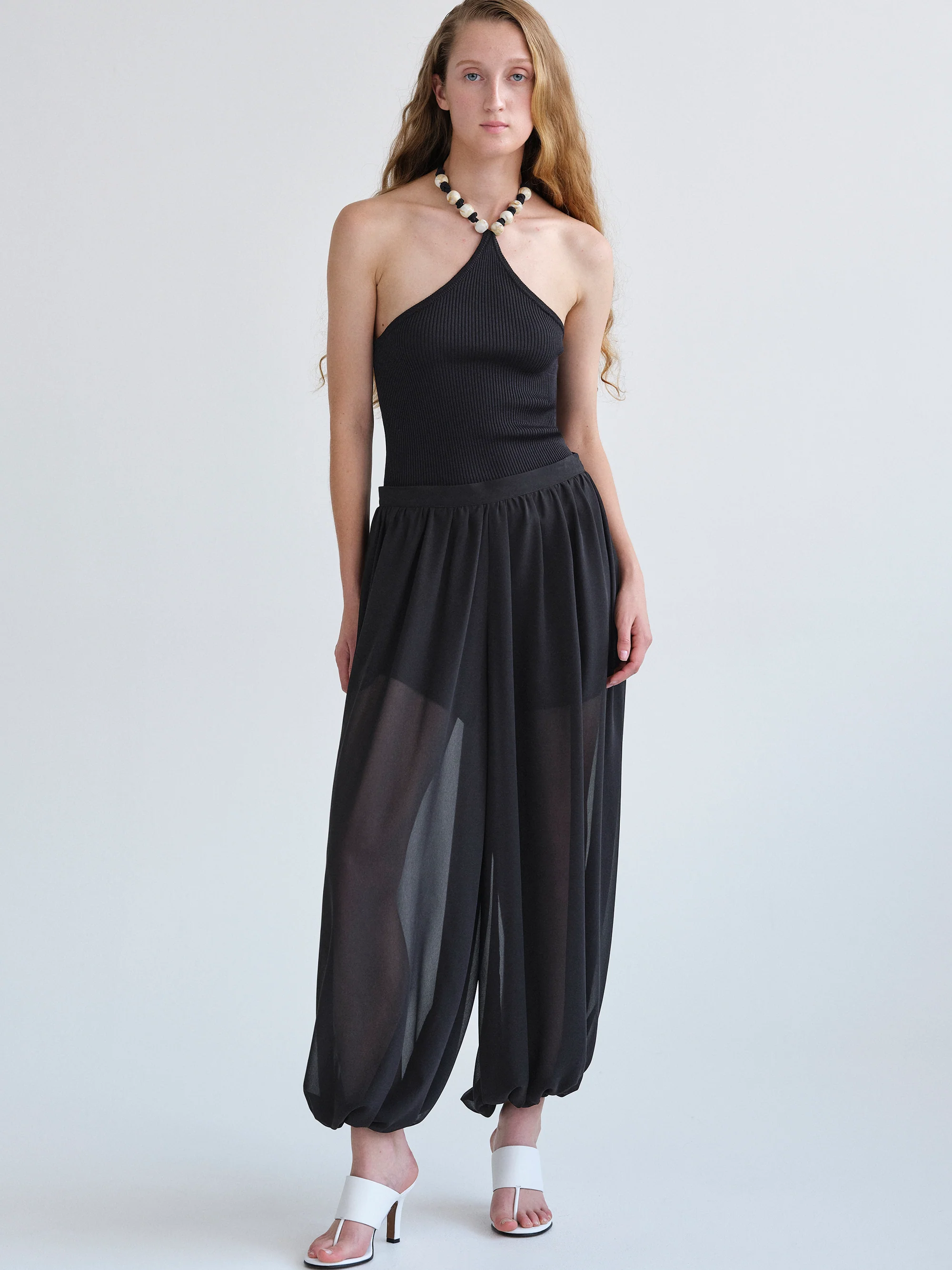Reifa Semi-Sheer Balloon Trousers, Black