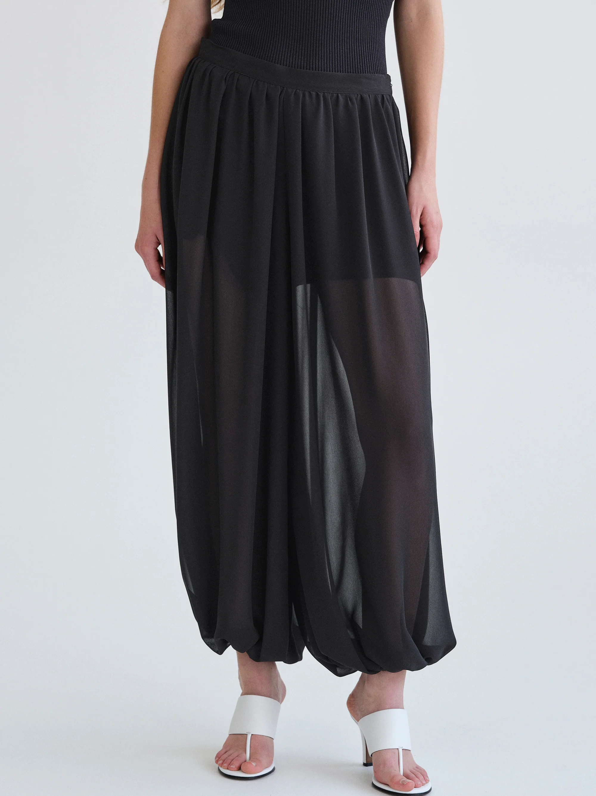 Reifa Semi-Sheer Balloon Trousers, Black - Image 2
