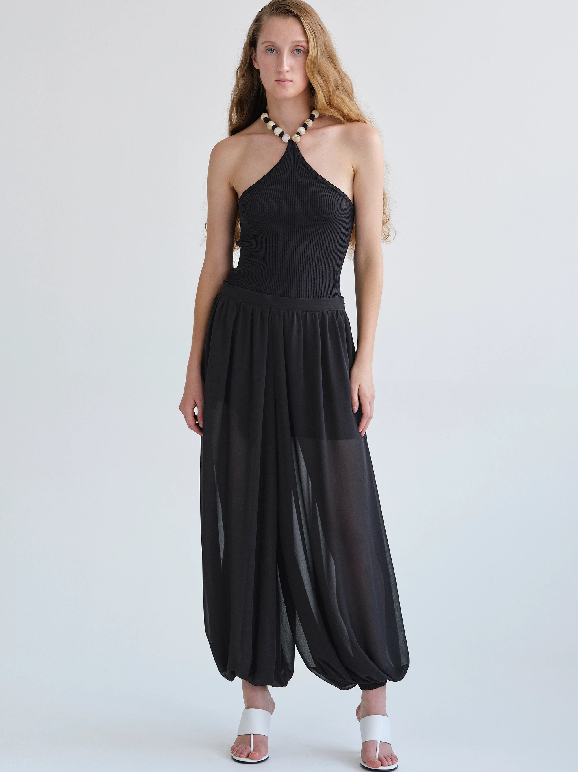 Reifa Semi-Sheer Balloon Trousers, Black - Image 4