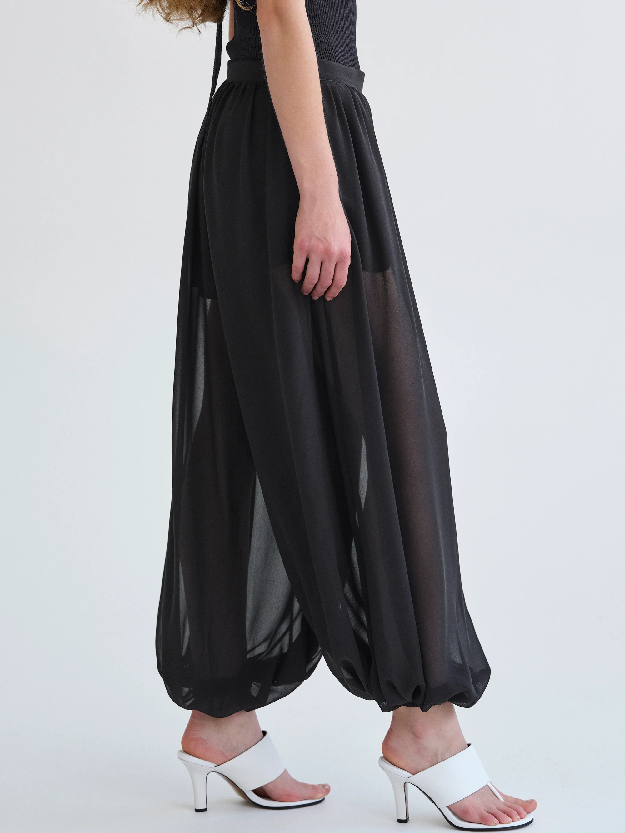 Reifa Semi-Sheer Balloon Trousers, Black - Image 5