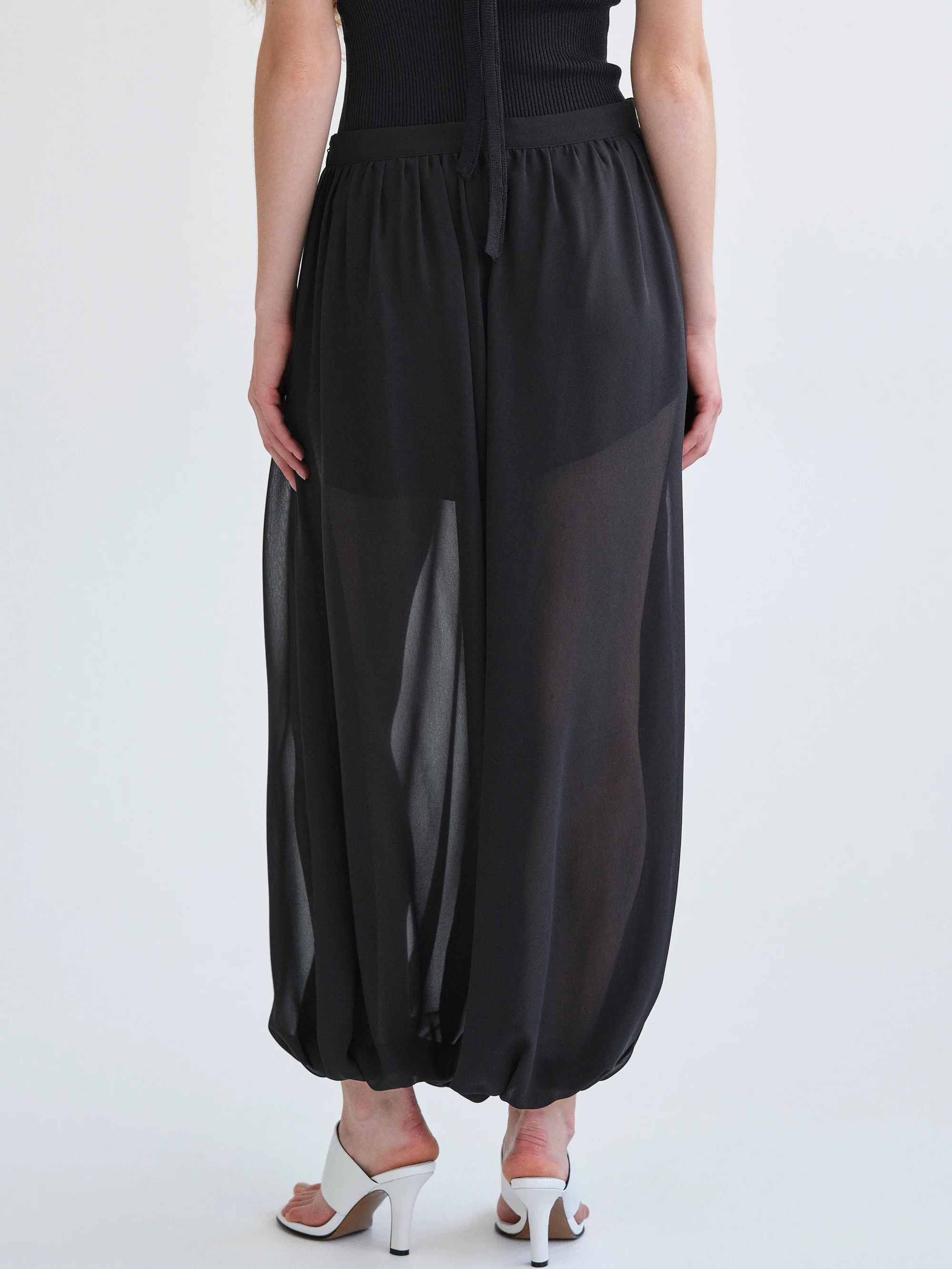Reifa Semi-Sheer Balloon Trousers, Black - Image 7