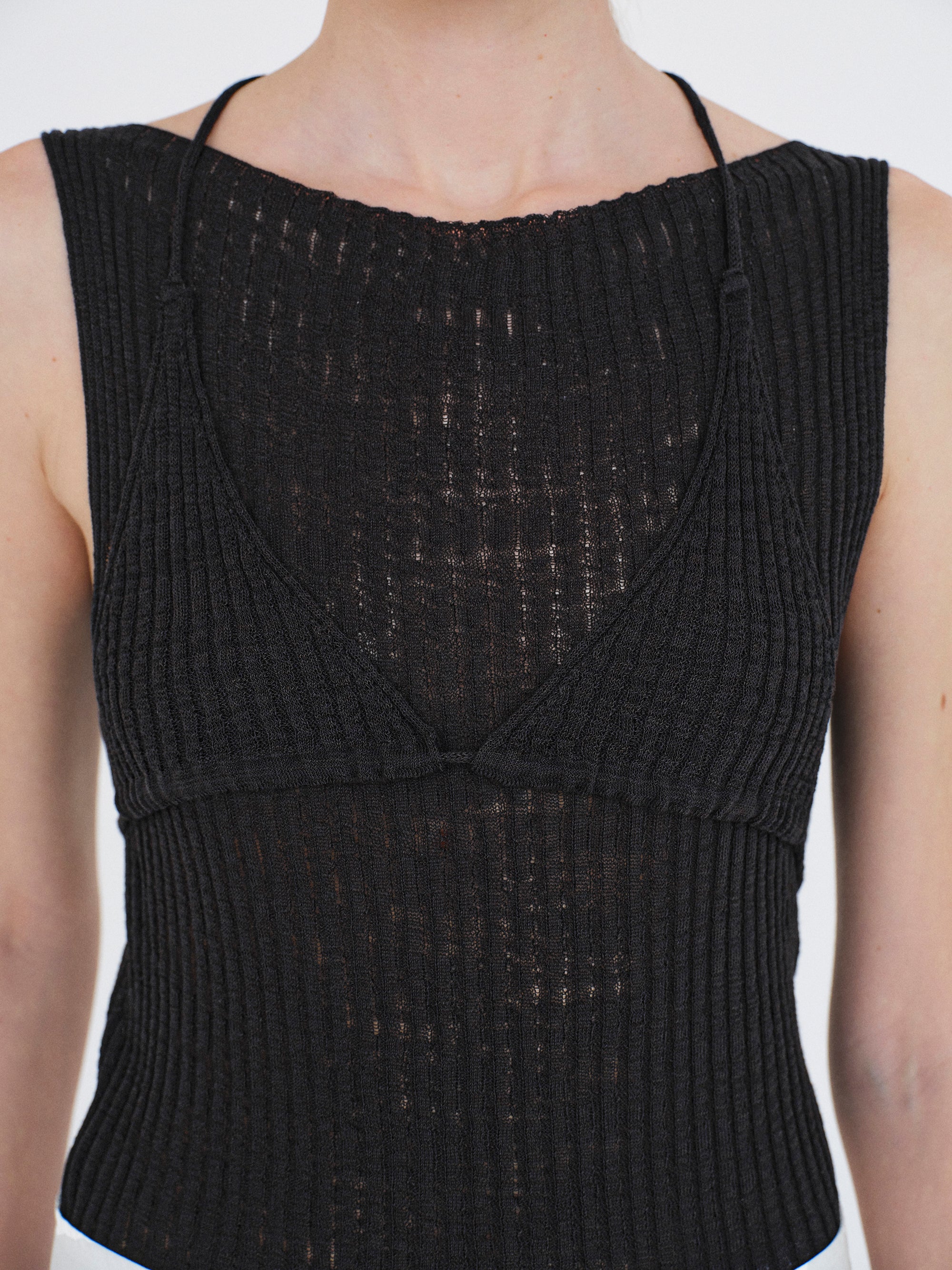 Reine Dual-Layer Knit Top, Black - Image 3