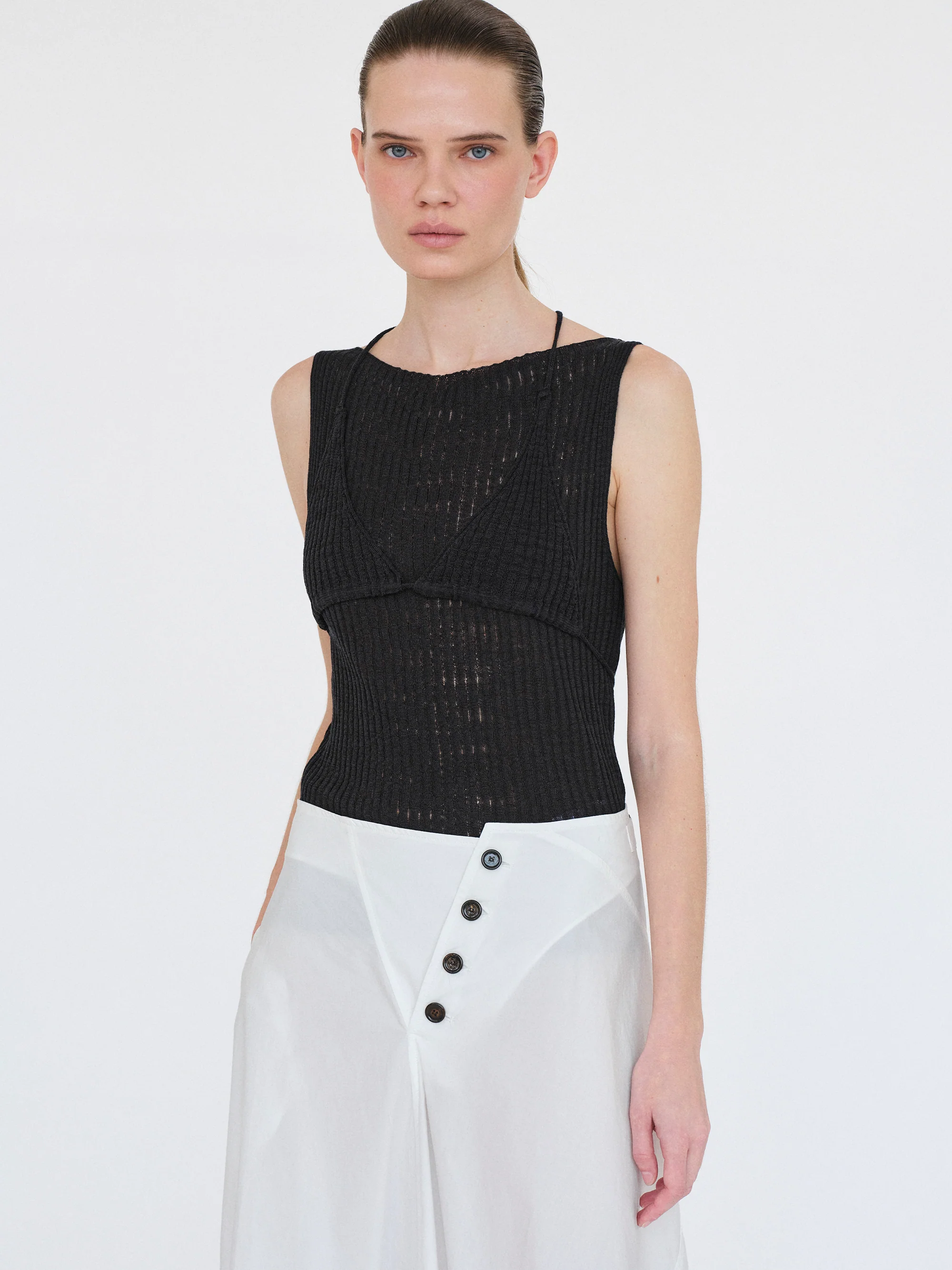 Reine Dual-Layer Knit Top, Black - Image 4