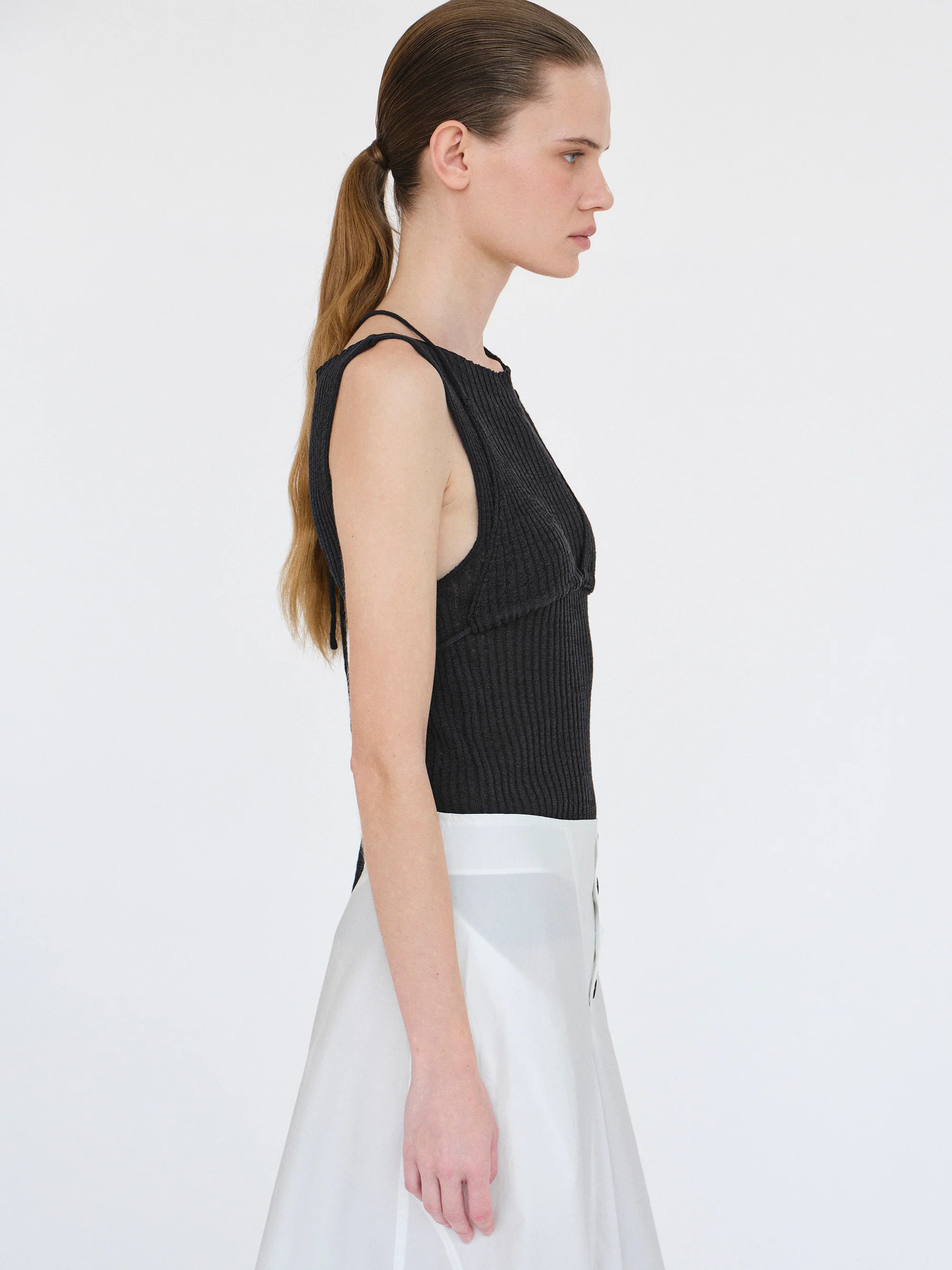 Reine Dual-Layer Knit Top, Black - Image 6