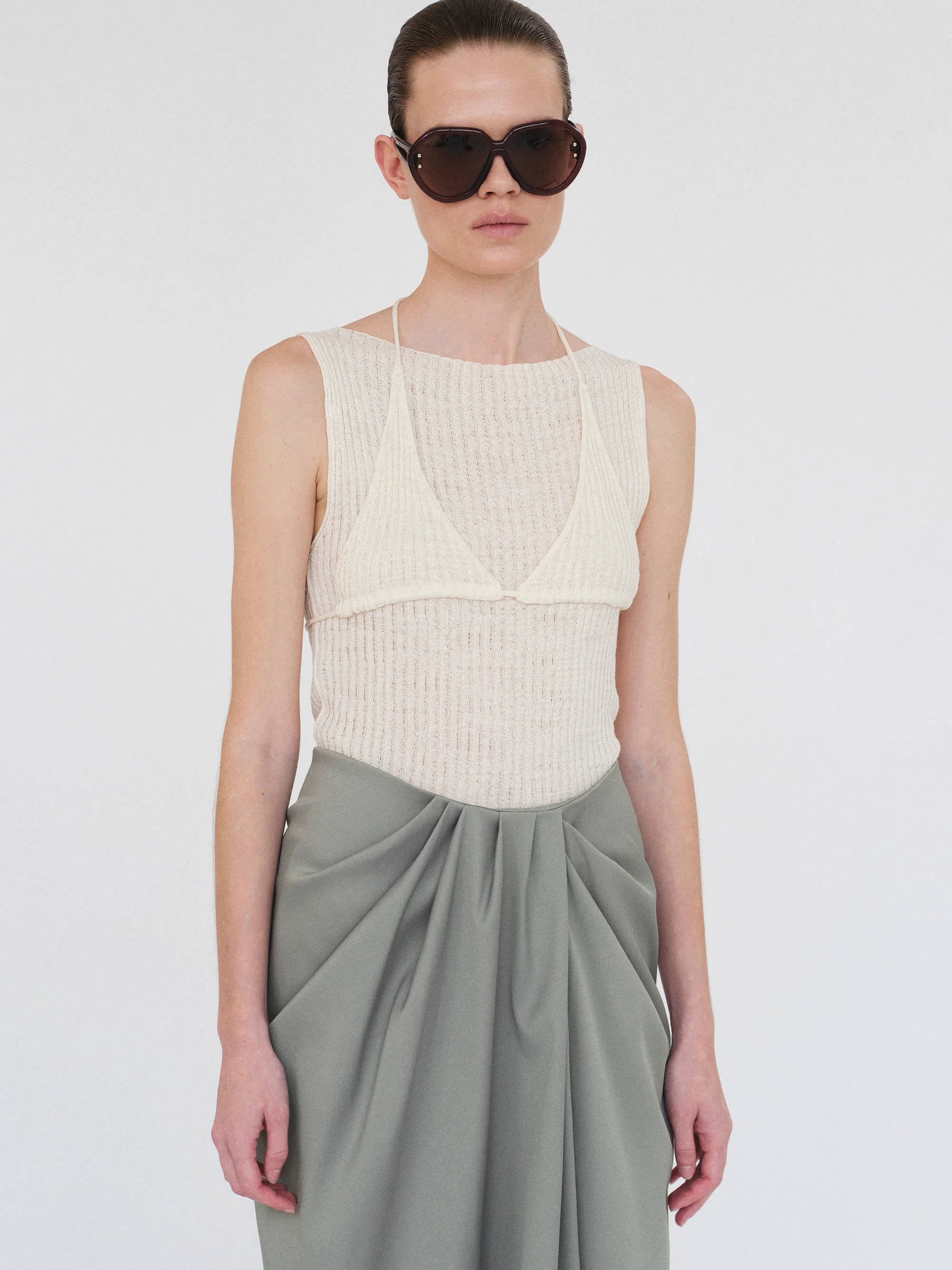 Reine Dual-Layer Knit Top, Ivory - Image 4