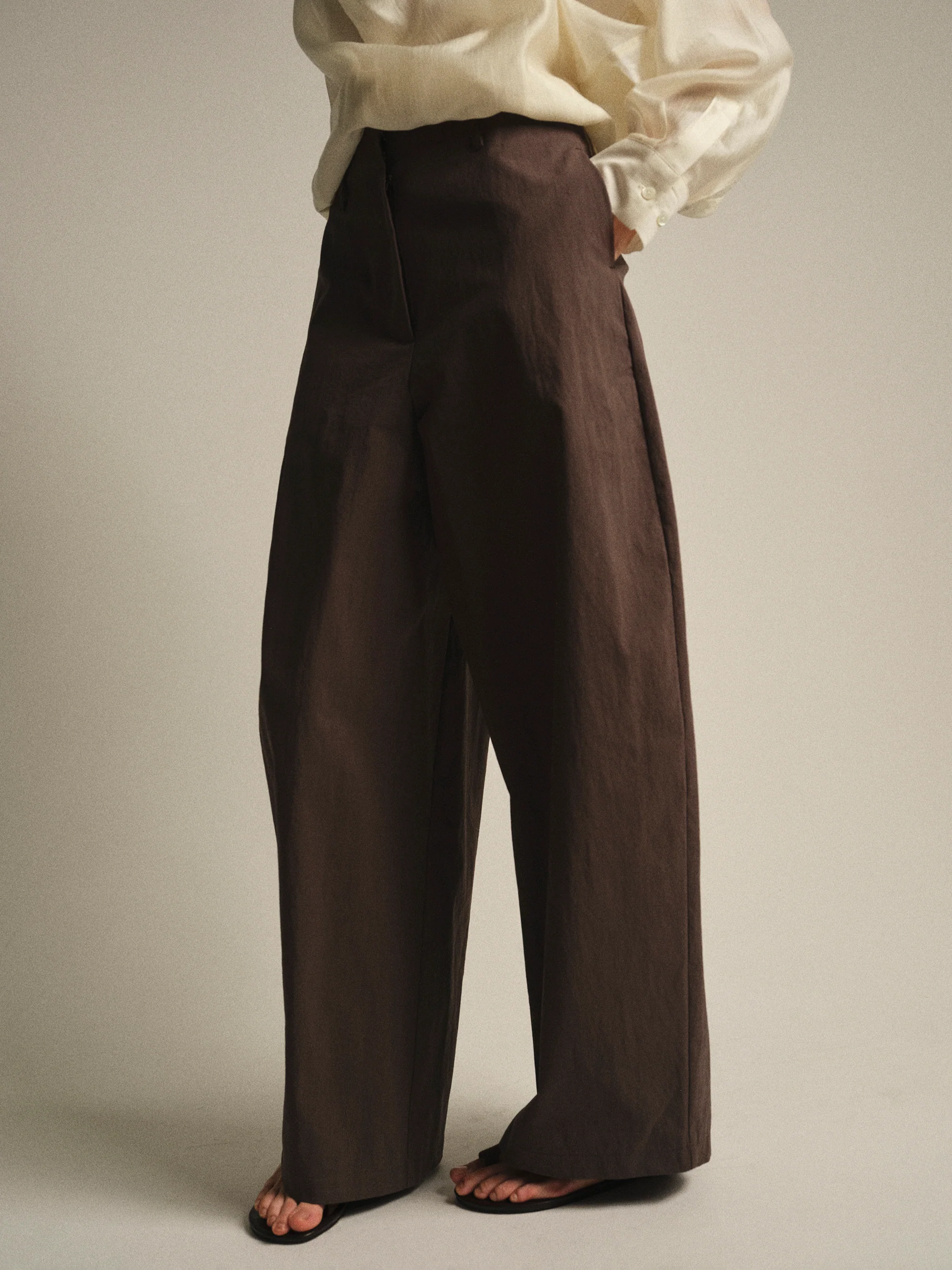 Relaxed Barrel-Leg Trousers, Brown - Image 2