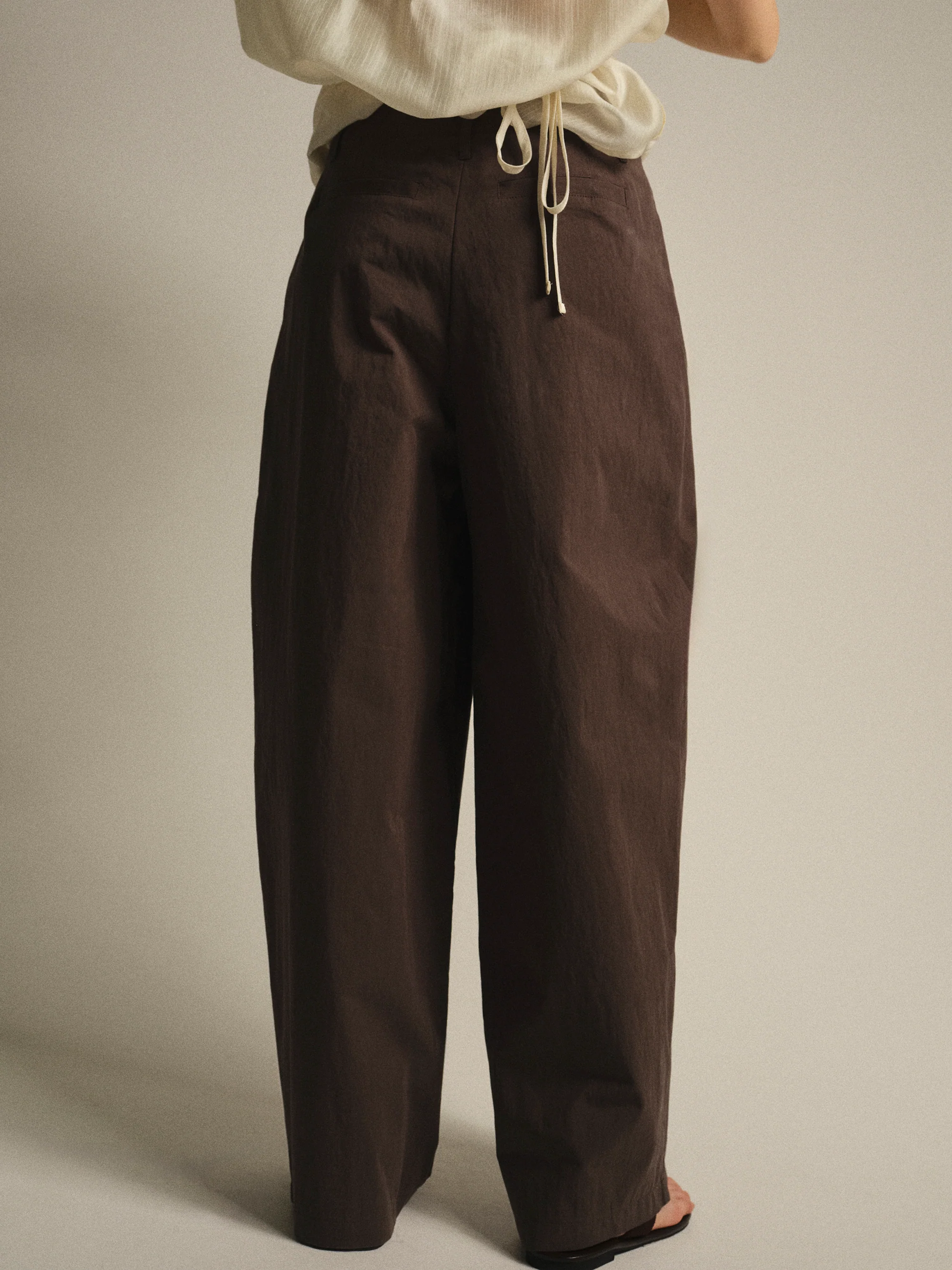 Relaxed Barrel-Leg Trousers, Brown - Image 3