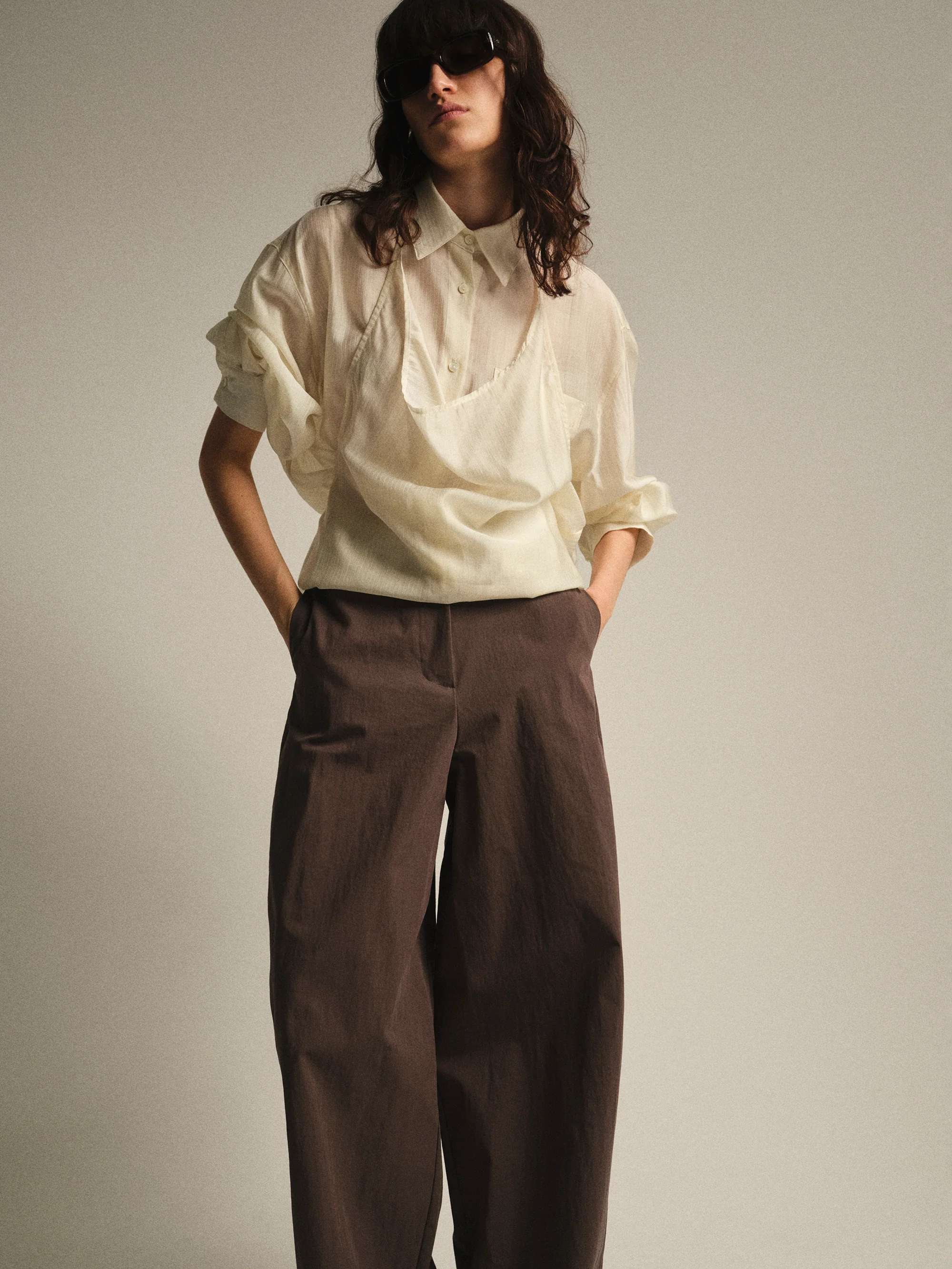 Relaxed Barrel-Leg Trousers, Brown - Image 4
