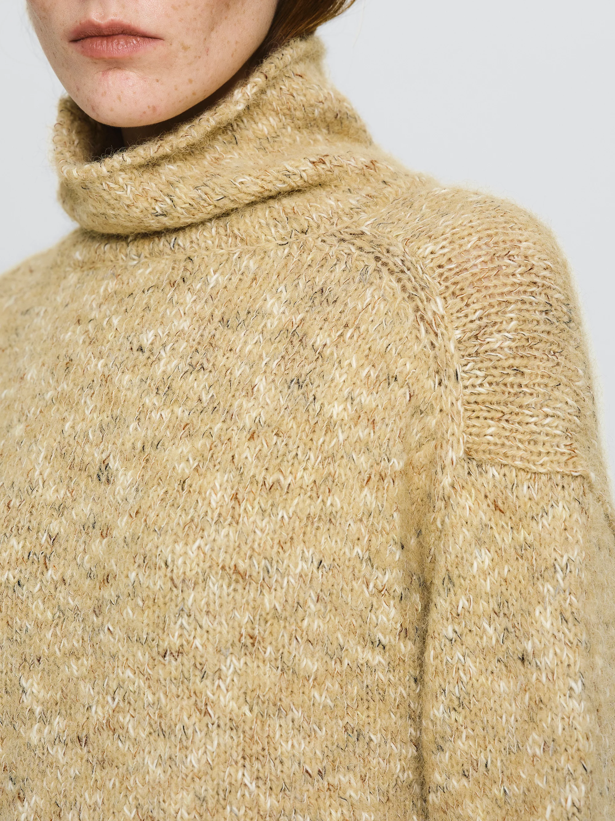 Relaxed Melange Turtleneck, Beige - Image 2