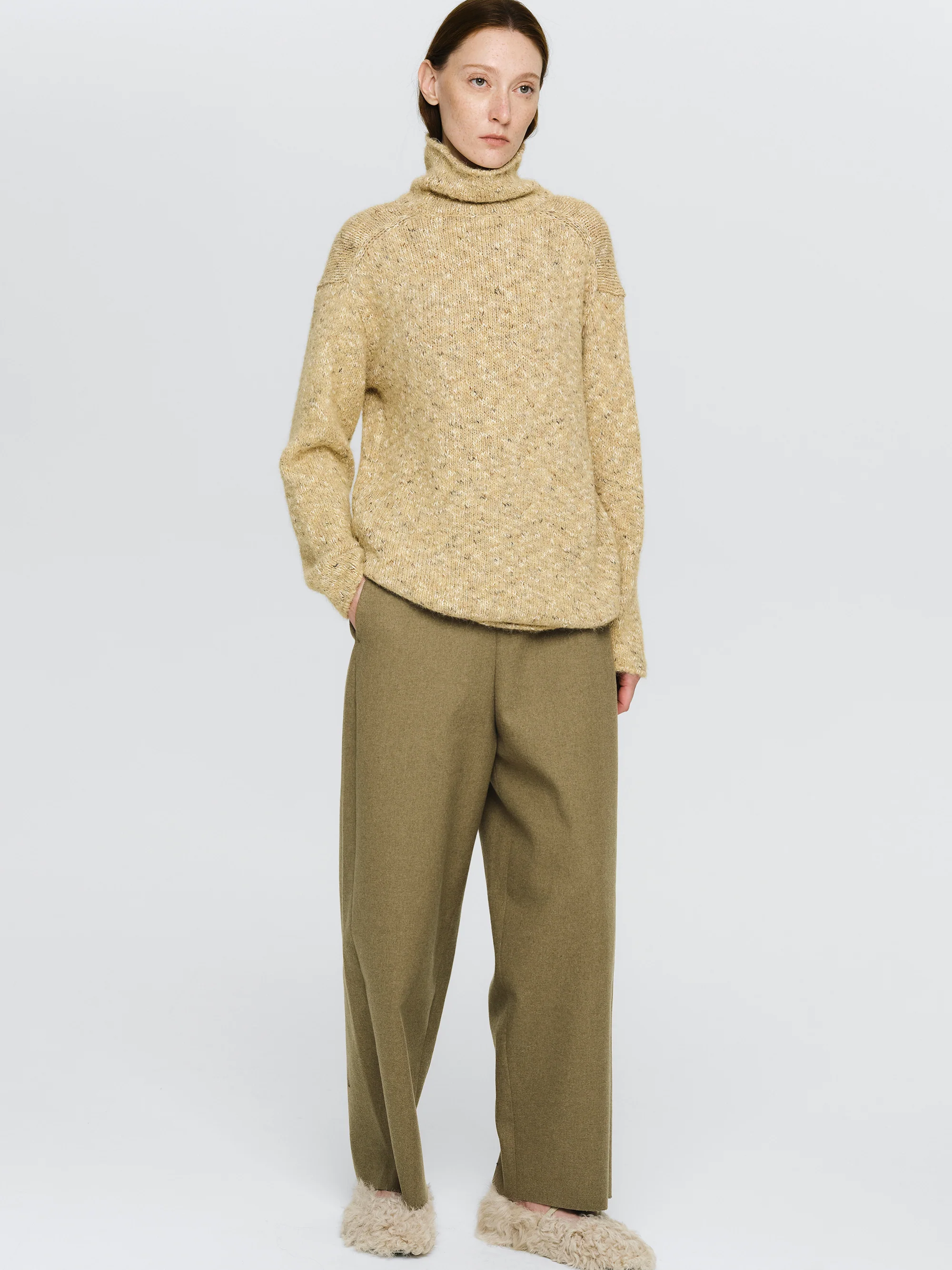 Relaxed Melange Turtleneck, Beige - Image 3