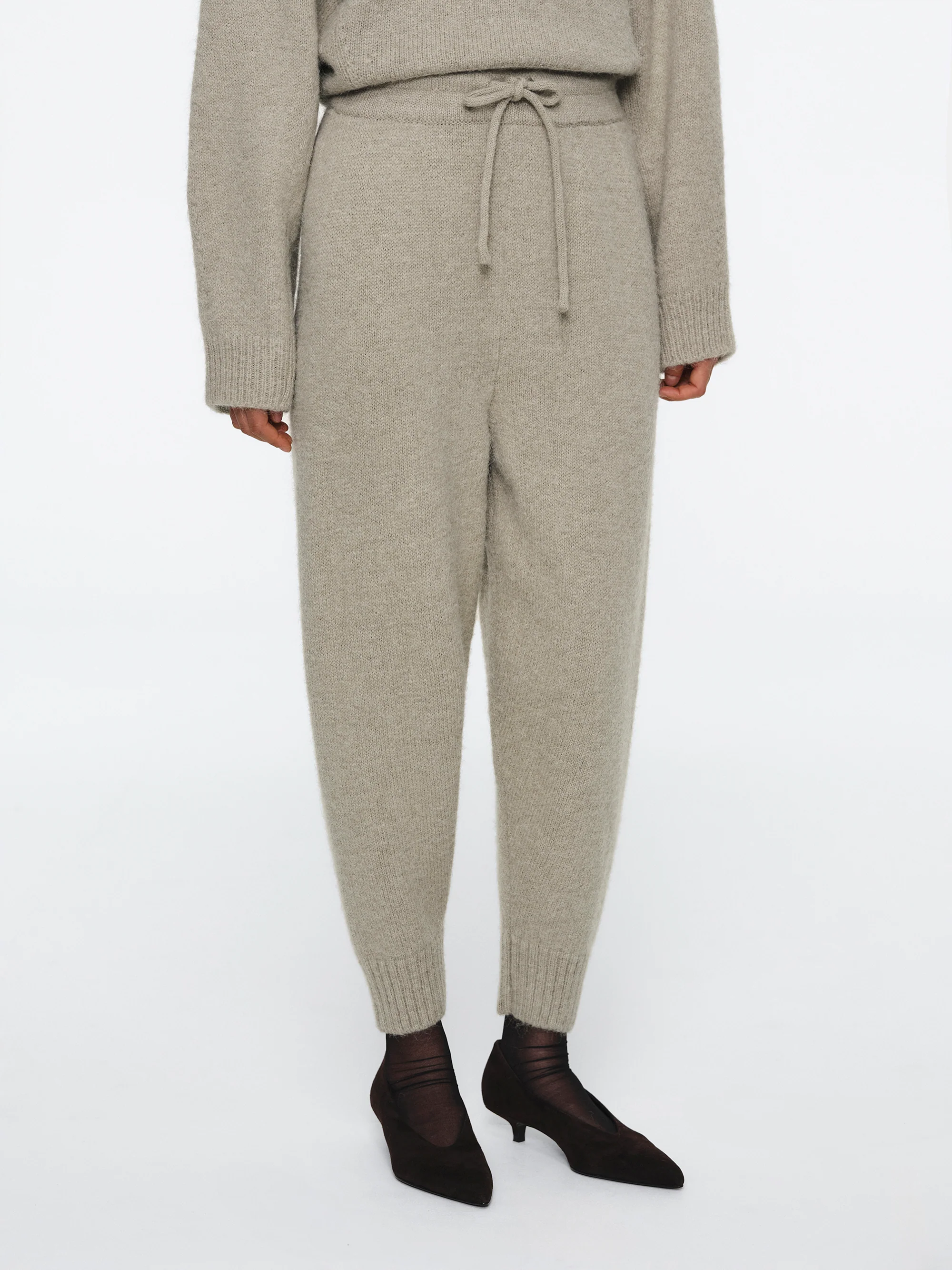 Relaxed Wool-Blend Lounge Knit Pants, Beige
