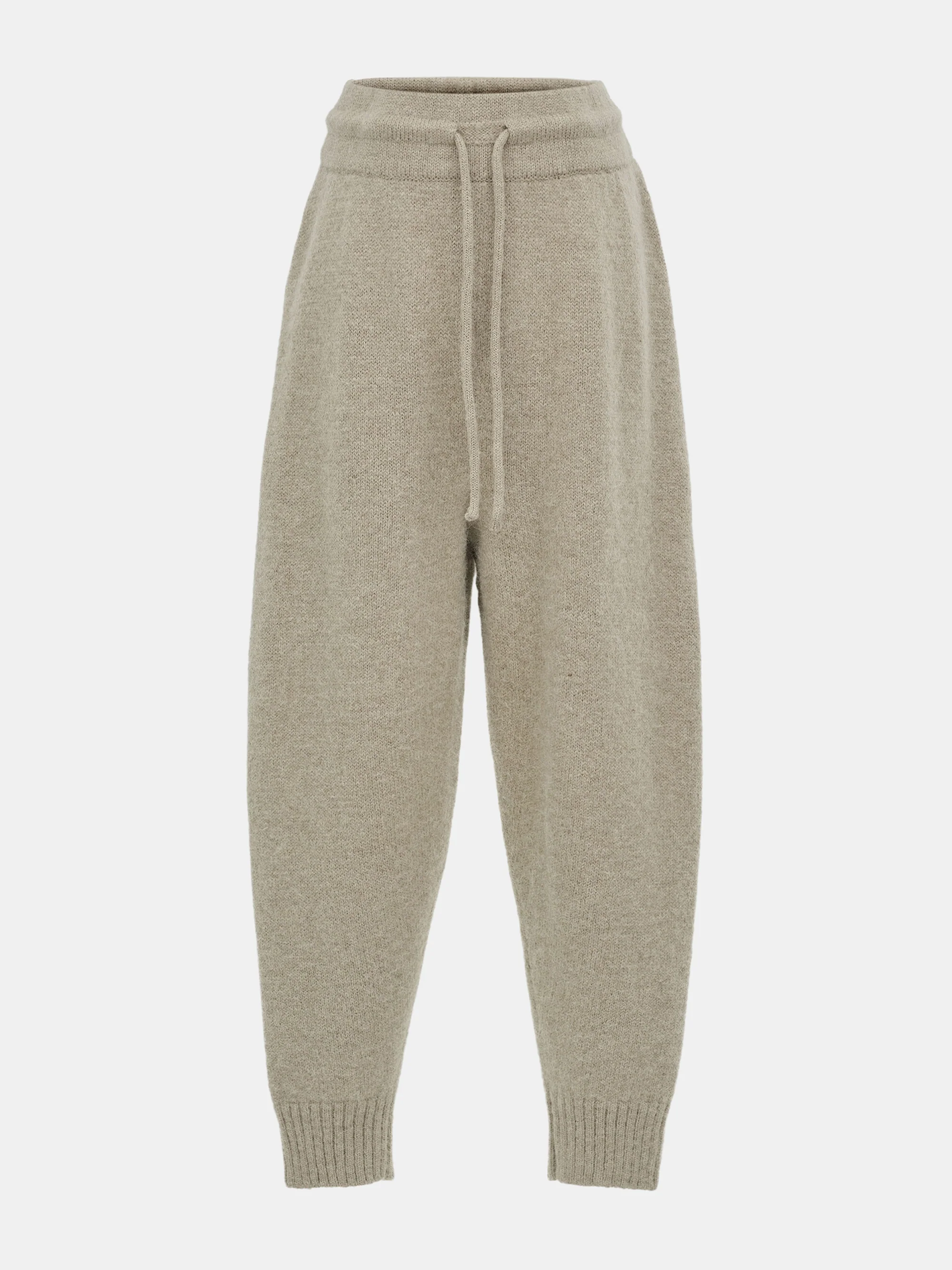Relaxed Wool-Blend Lounge Knit Pants, Beige - Image 5