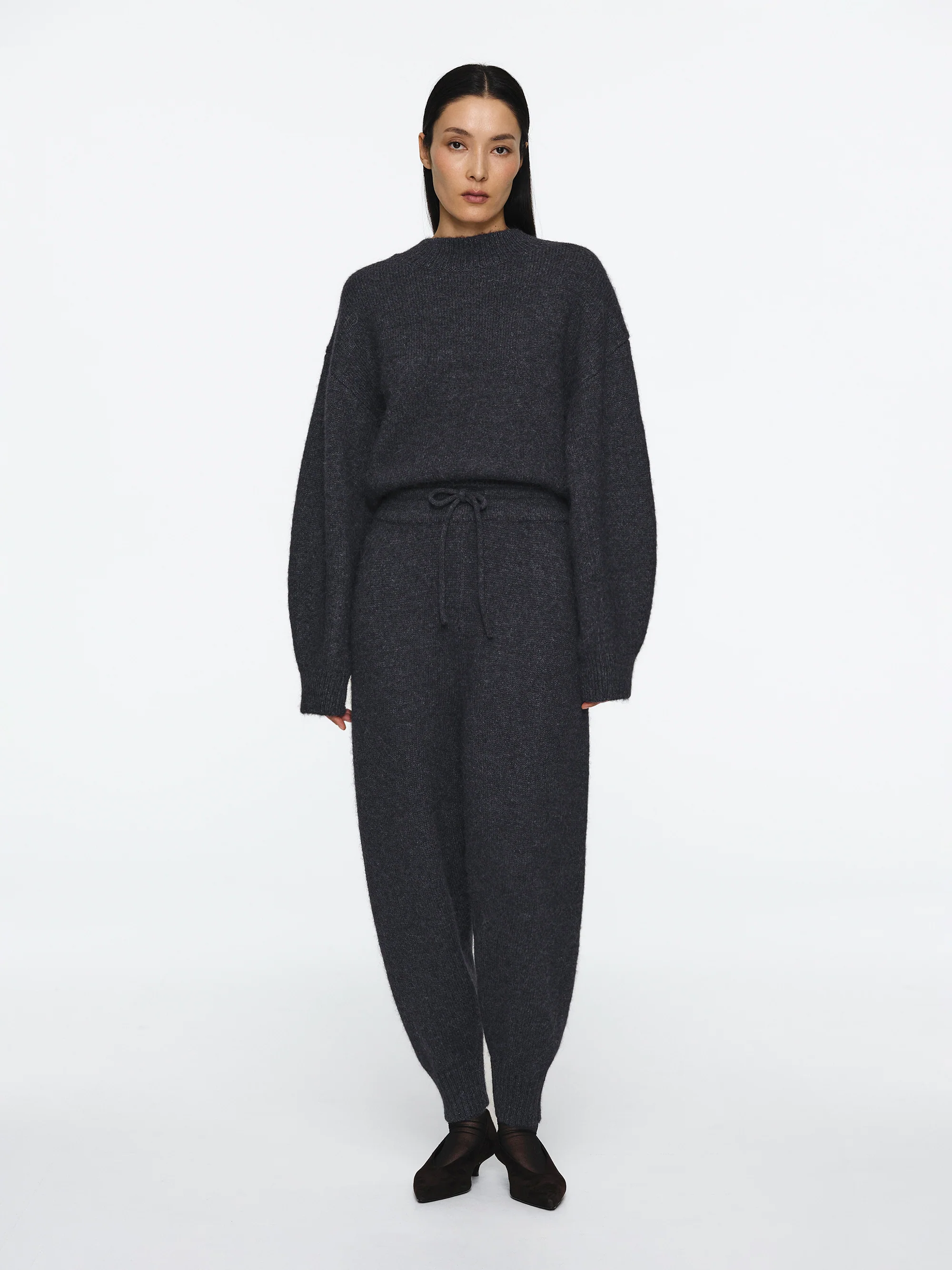 Relaxed Wool-Blend Lounge Knit Pants, Charcoal
