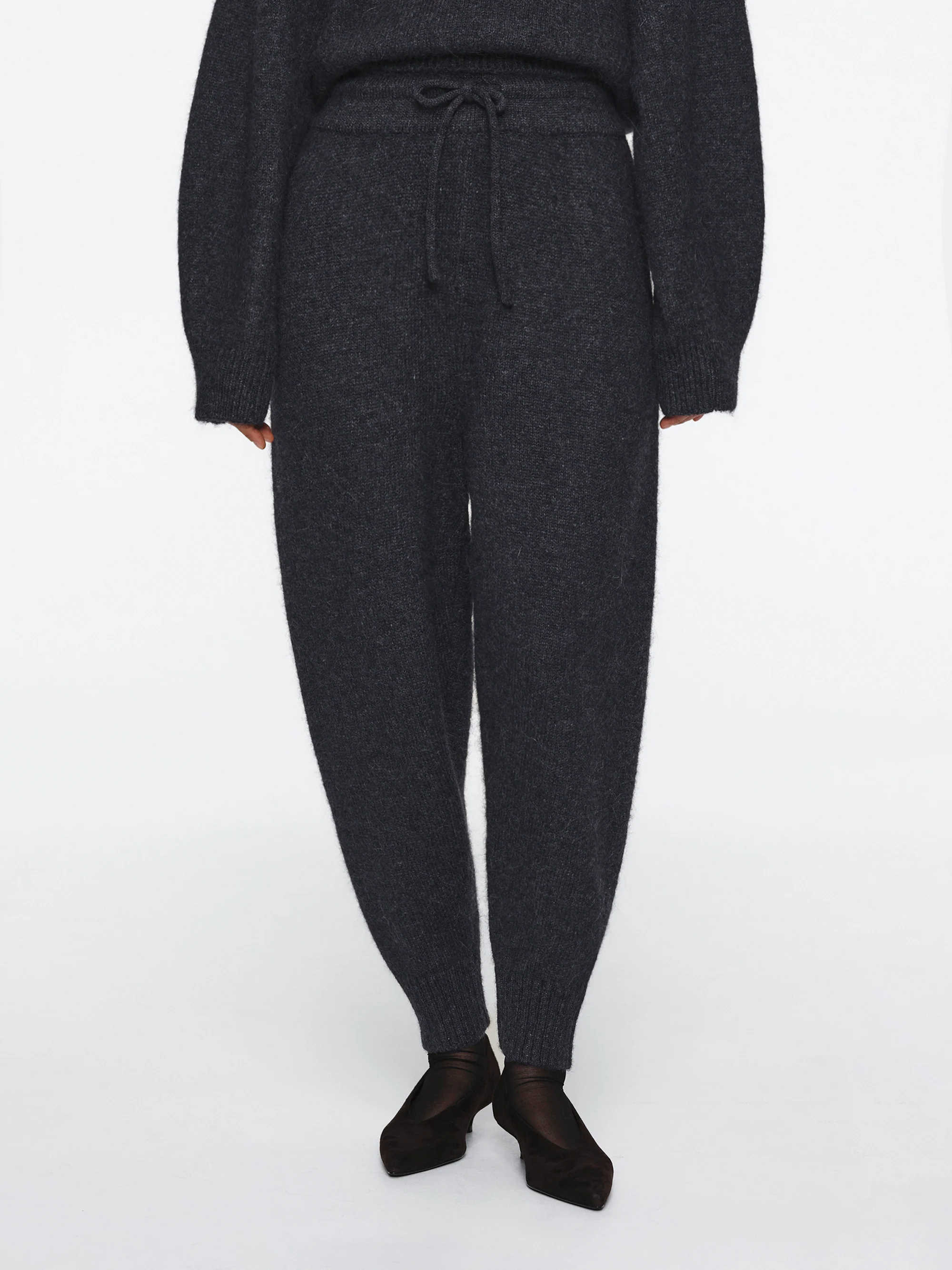 Relaxed Wool-Blend Lounge Knit Pants, Charcoal - Image 2