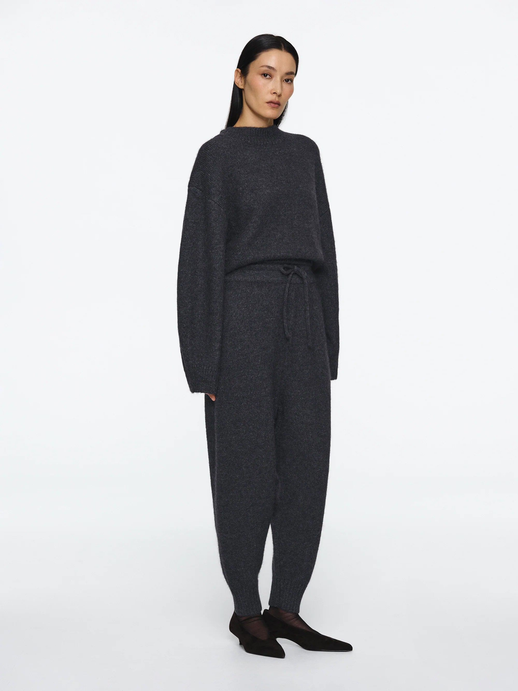 Relaxed Wool-Blend Lounge Knit Pants, Charcoal - Image 3