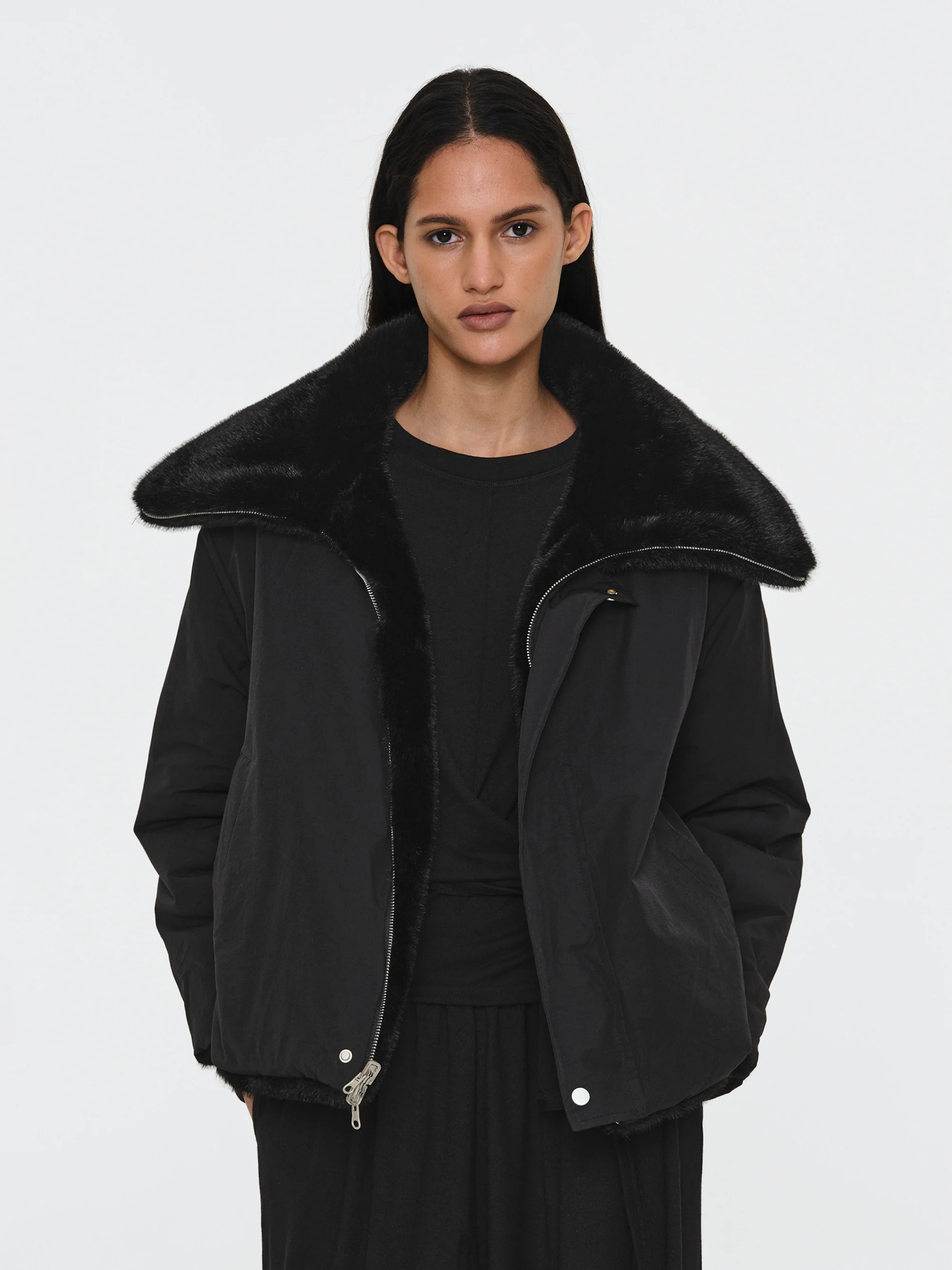 Reversible Faux-Fur Jacket, Black