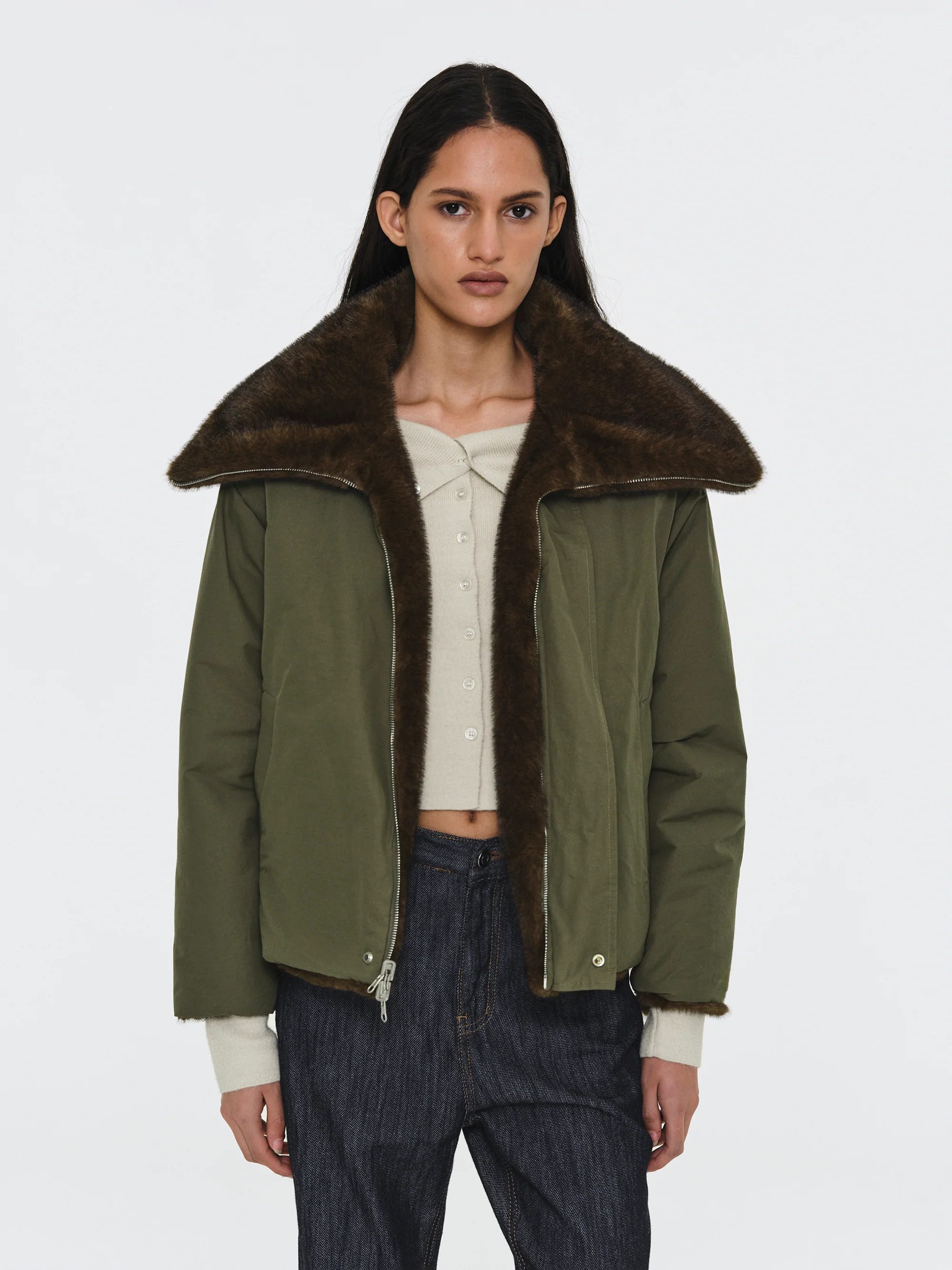 Reversible Faux-Fur Jacket, Brown