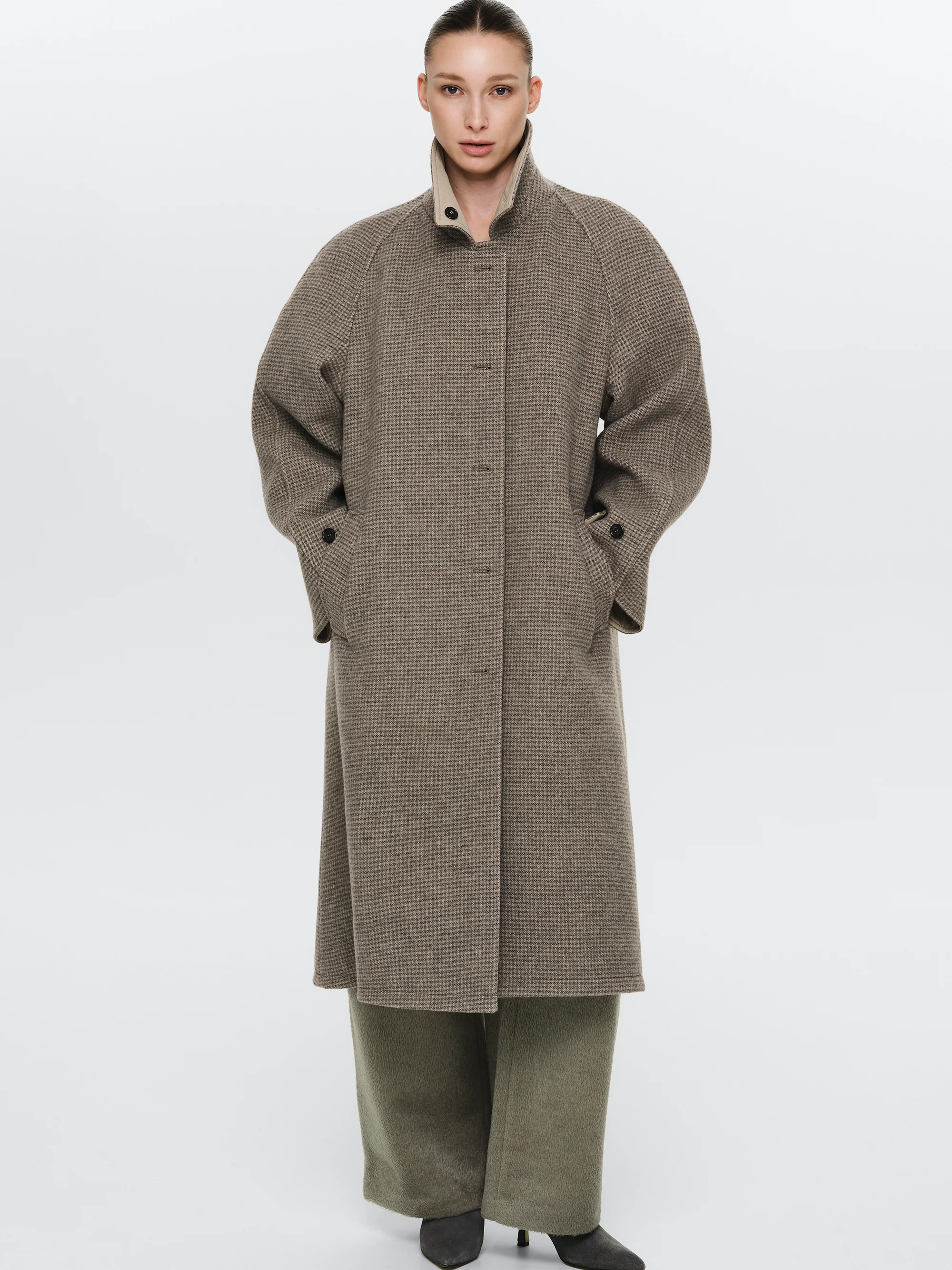 Reversible Wool Coat, Beige Plaid - Image 2
