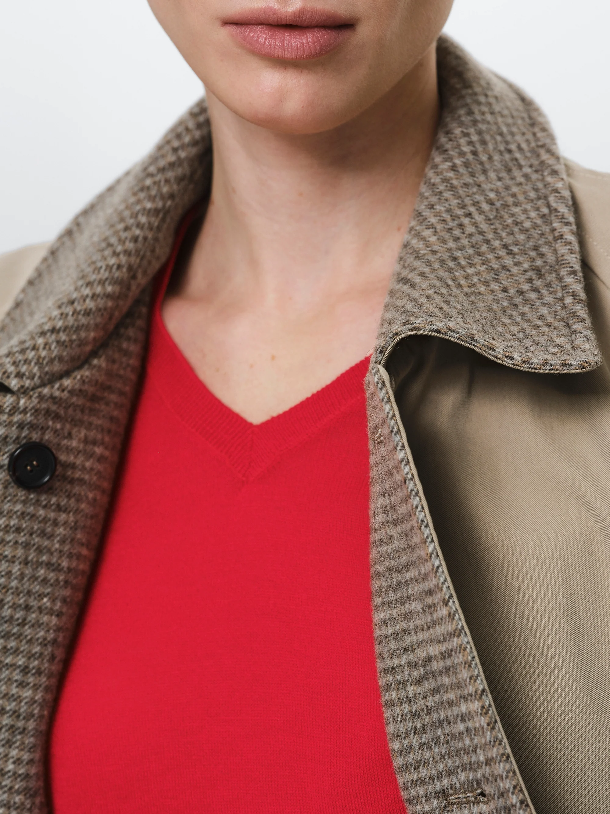 Reversible Wool Coat, Beige Plaid - Image 3