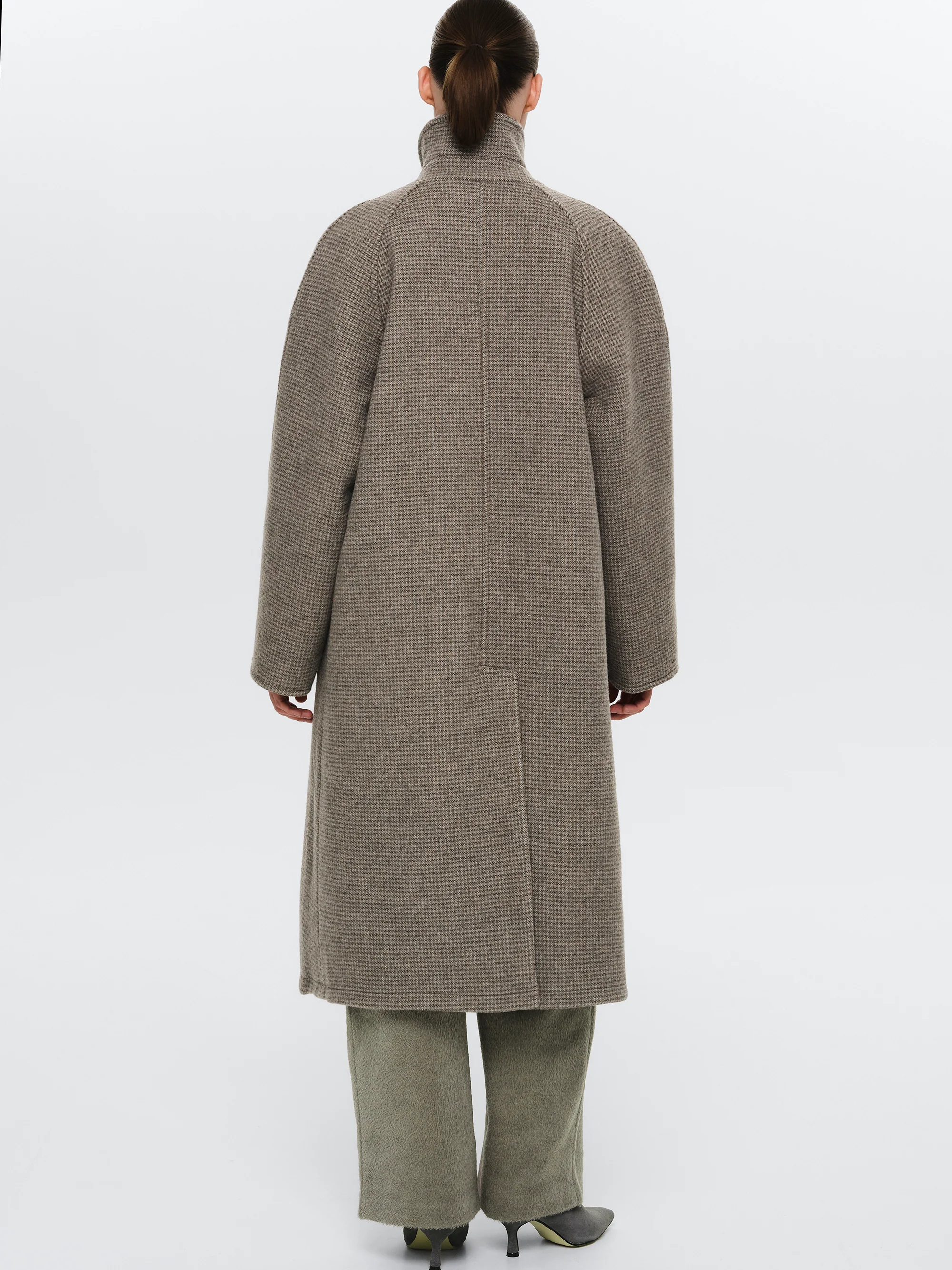 Reversible Wool Coat, Beige Plaid - Image 4