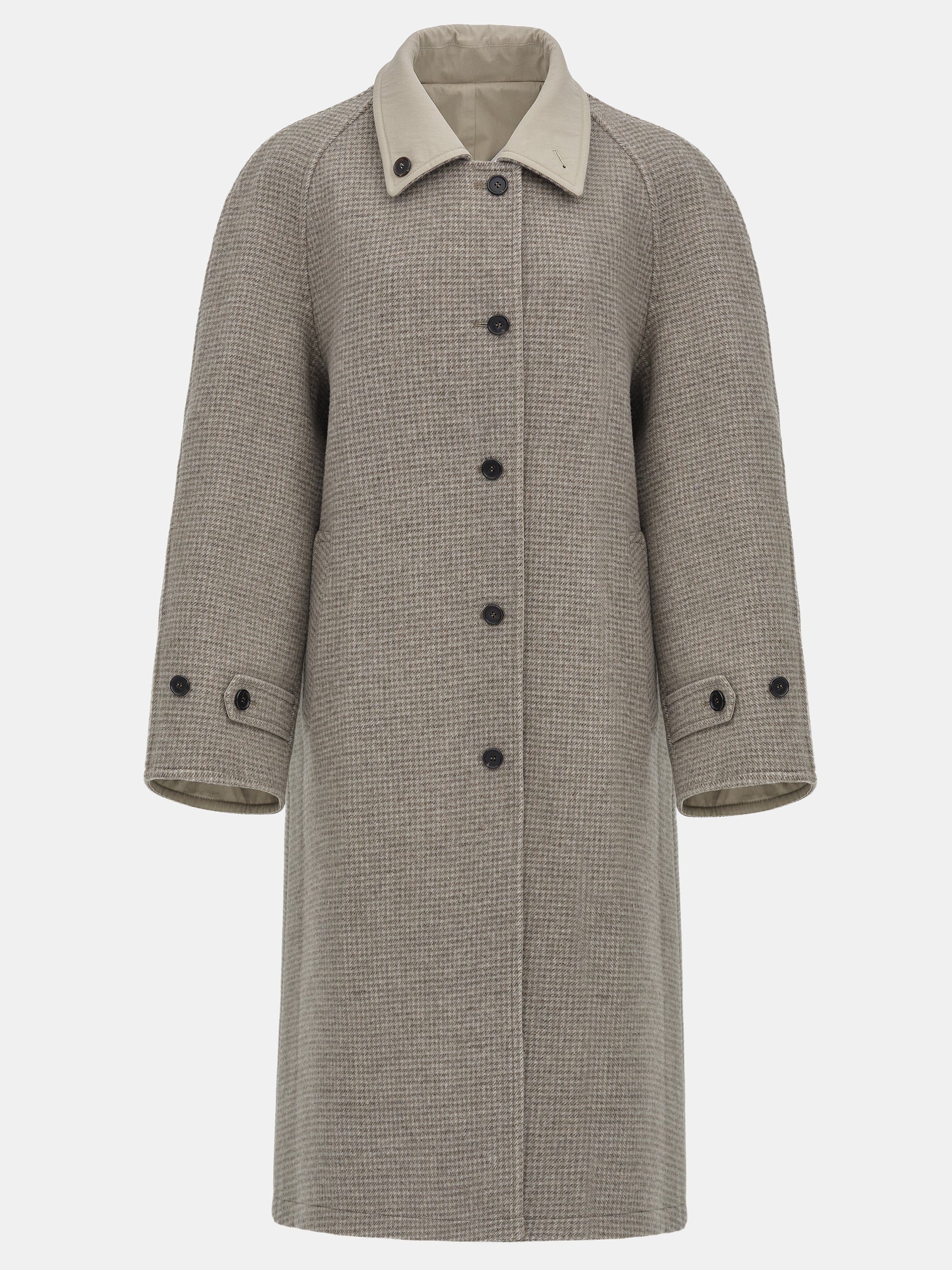 Reversible Wool Coat, Beige Plaid - Image 5