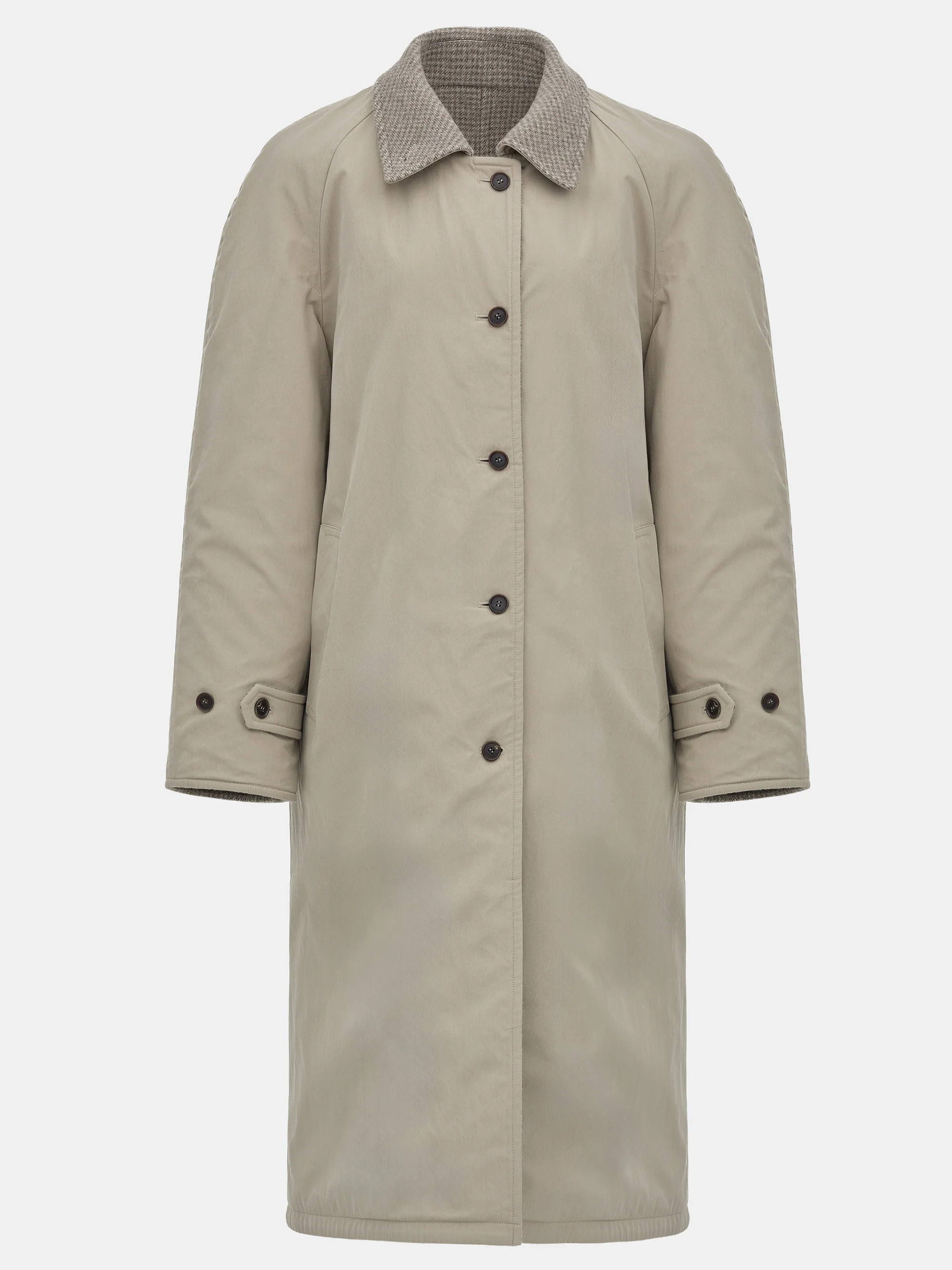 Reversible Wool Coat, Beige Plaid - Image 6