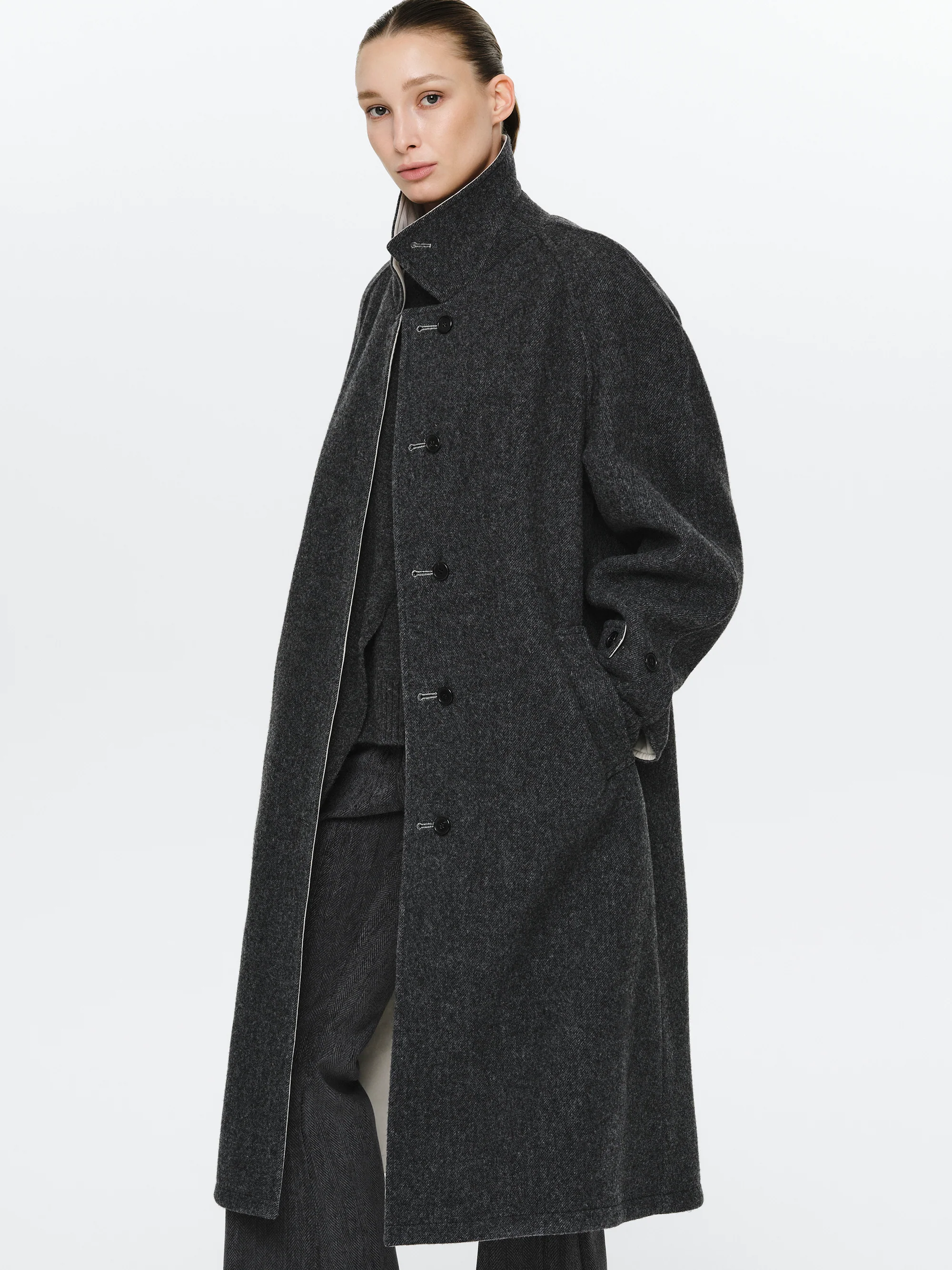 Reversible Wool Coat, Charcoal