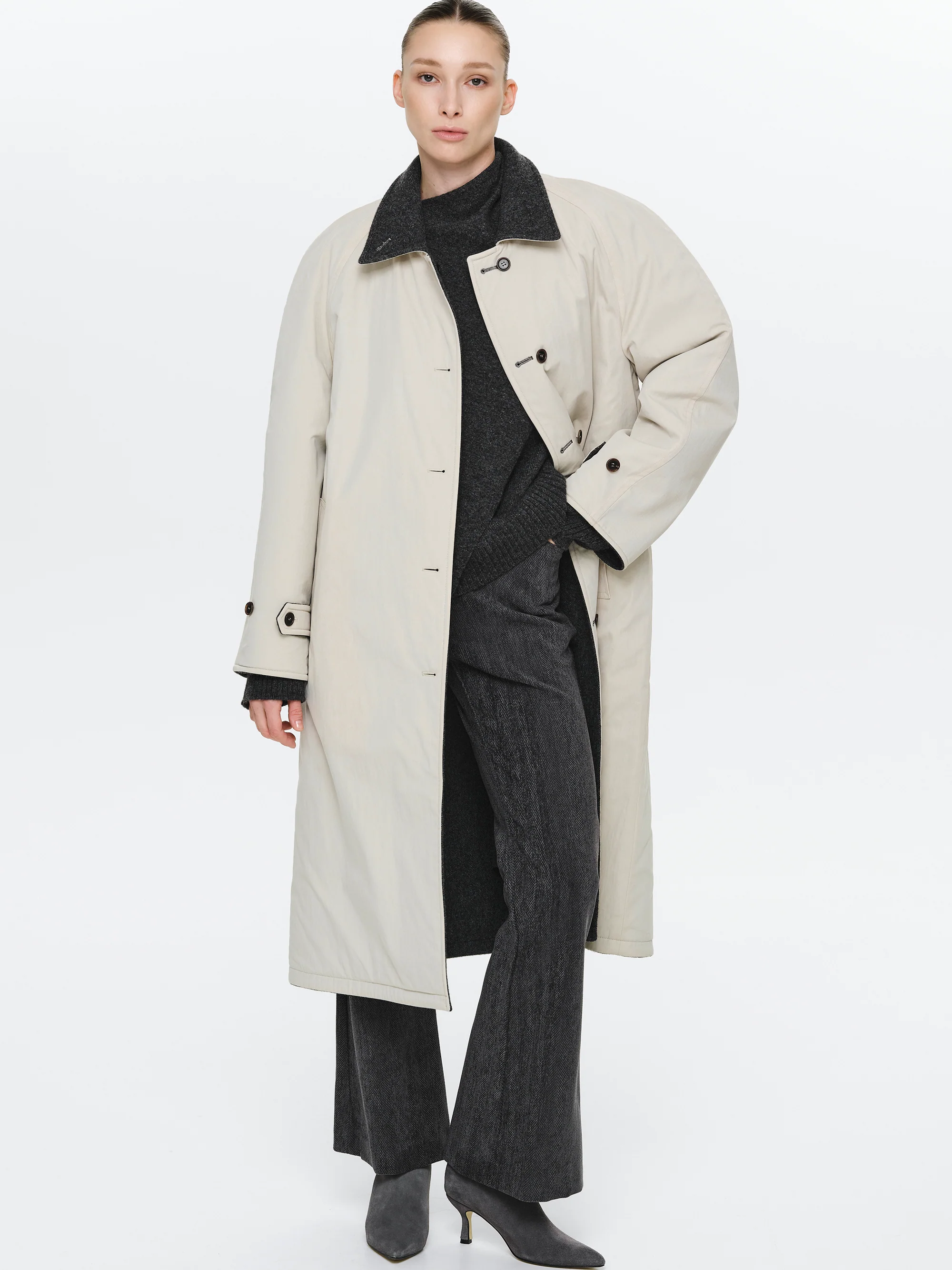 Reversible Wool Coat, Charcoal - Image 2