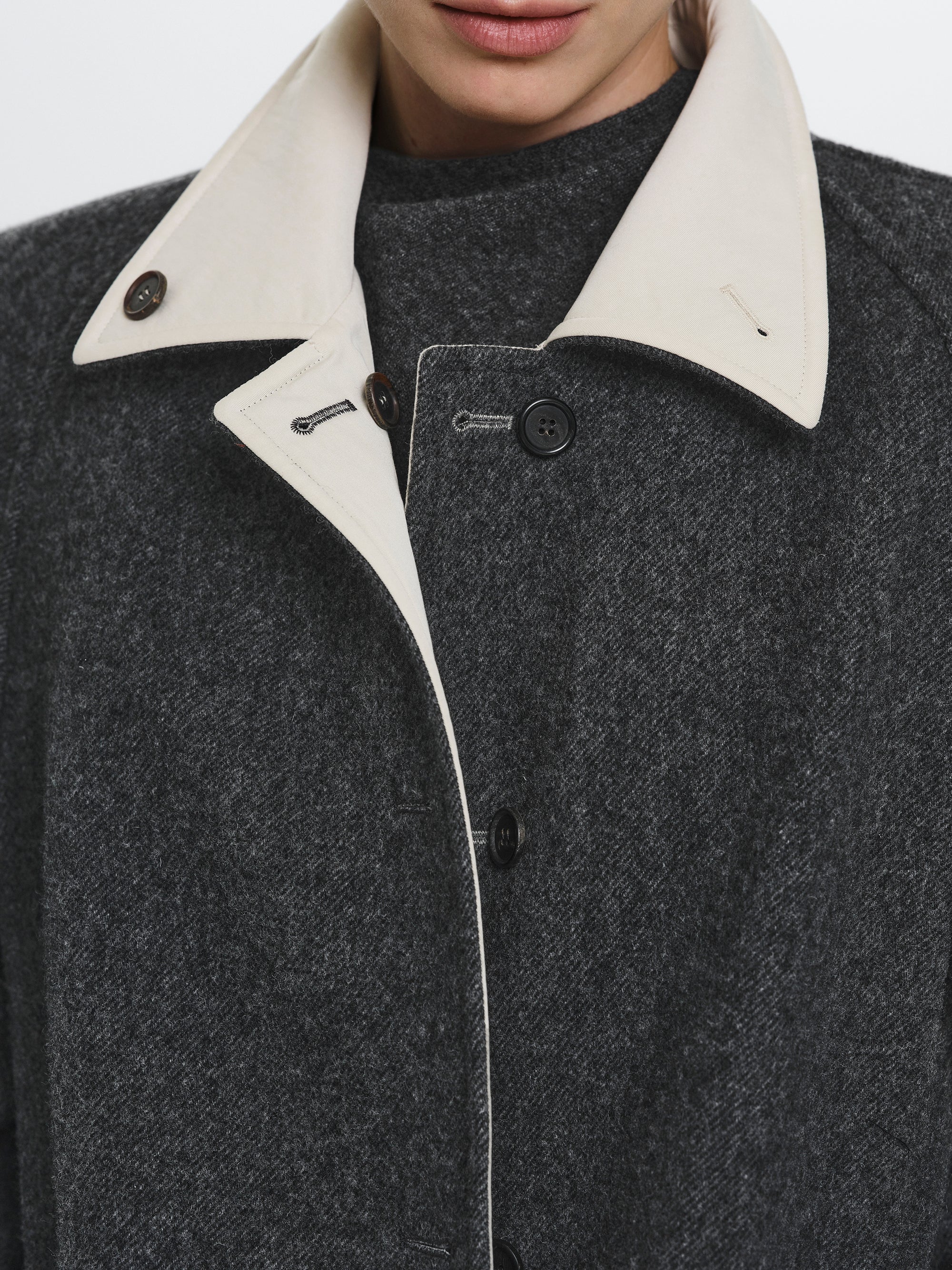 Reversible Wool Coat, Charcoal - Image 3