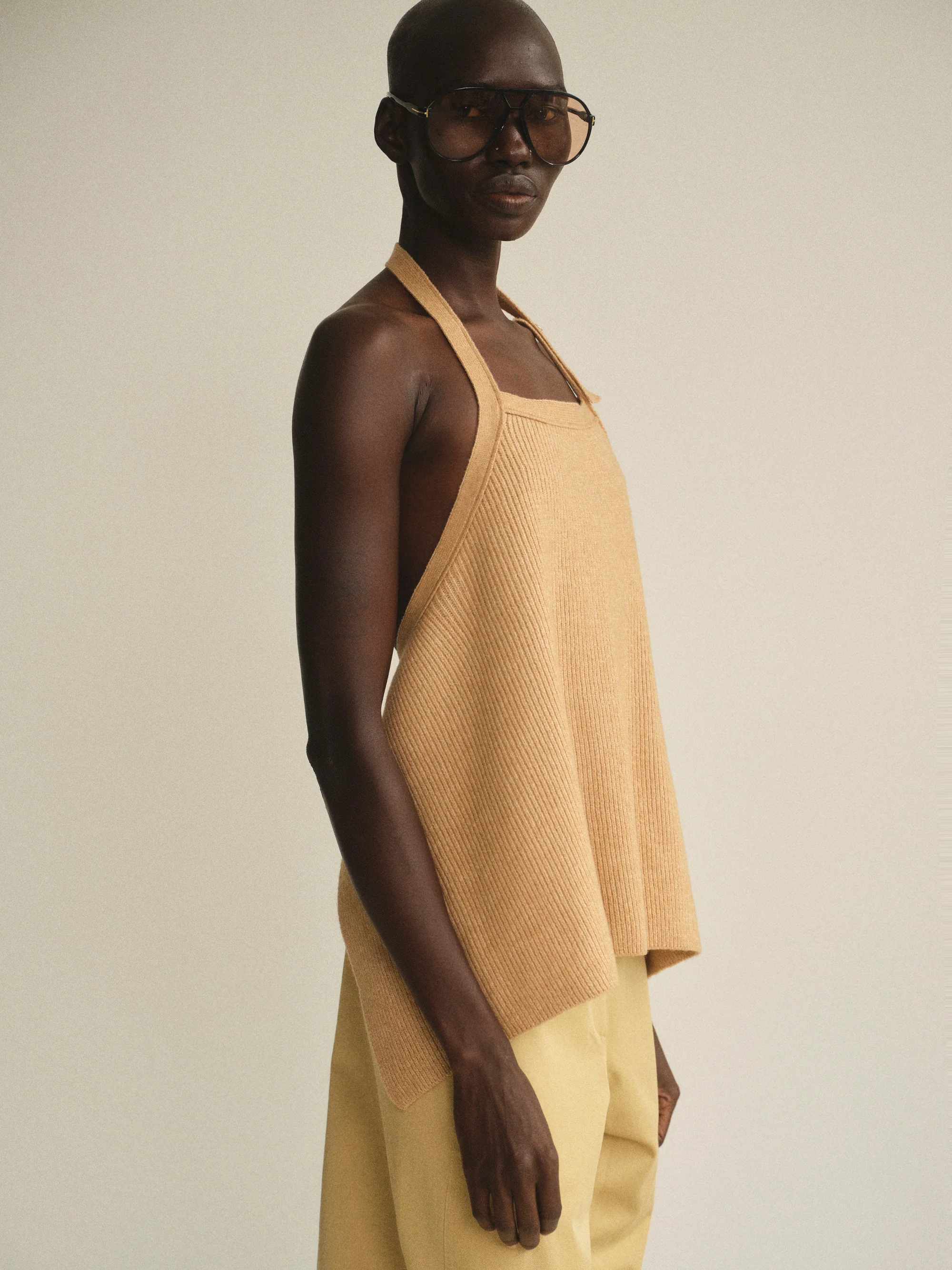 Rib-Knit Halter Tank Top, Sahara - Image 3