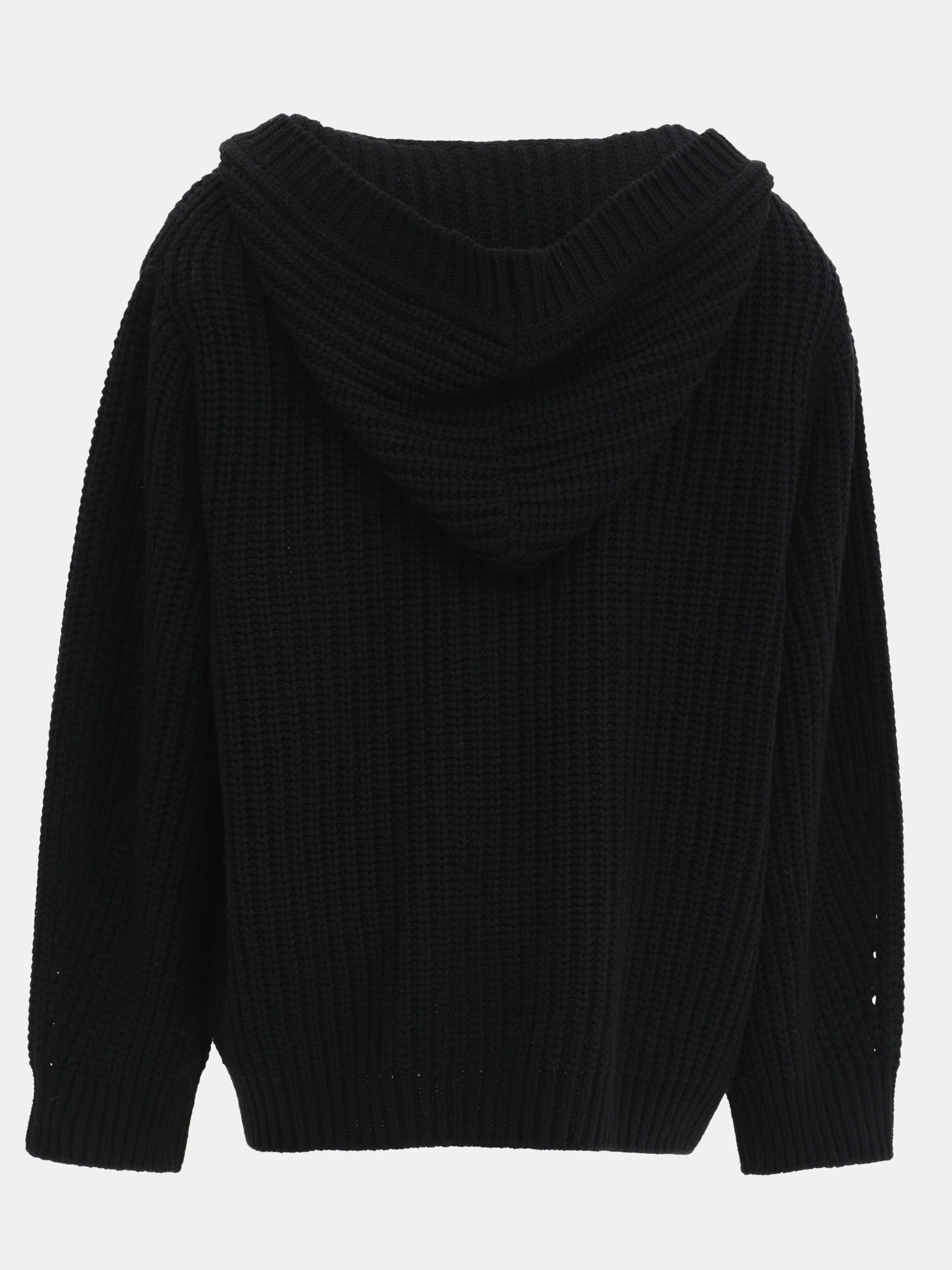 Rib Knit Hooded Cardigan, Black - Image 6