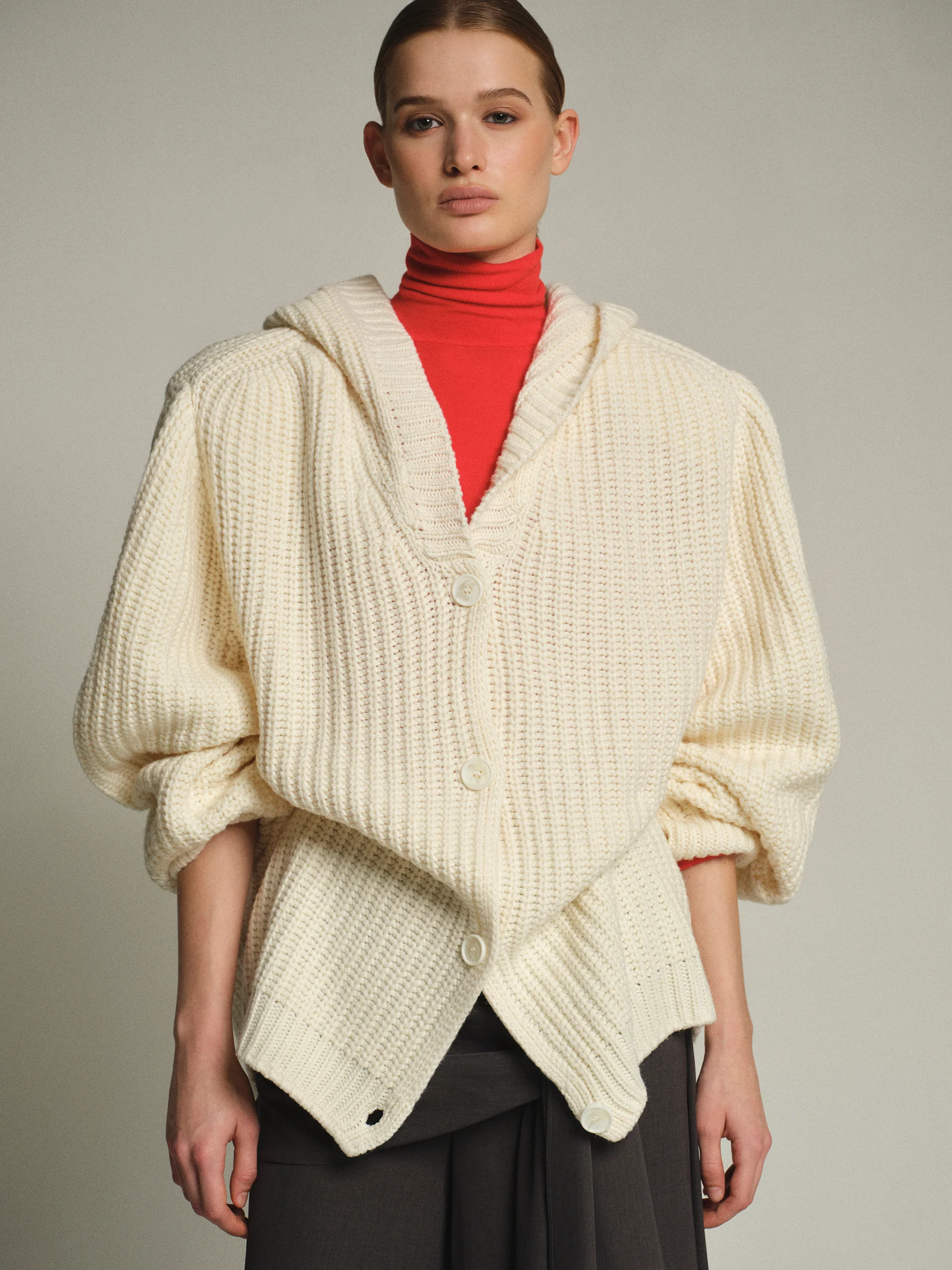 Rib Knit Hooded Cardigan, Ivory - Image 2