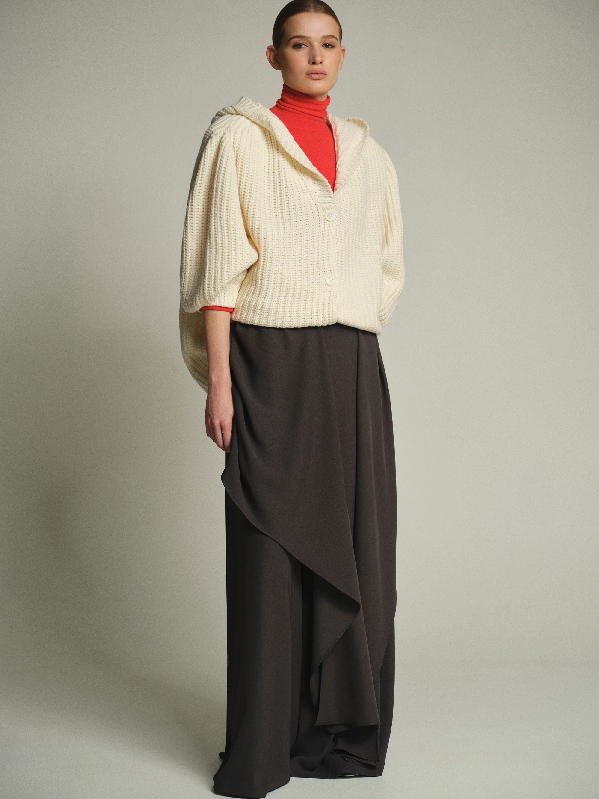 Rib Knit Hooded Cardigan, Ivory - Image 3