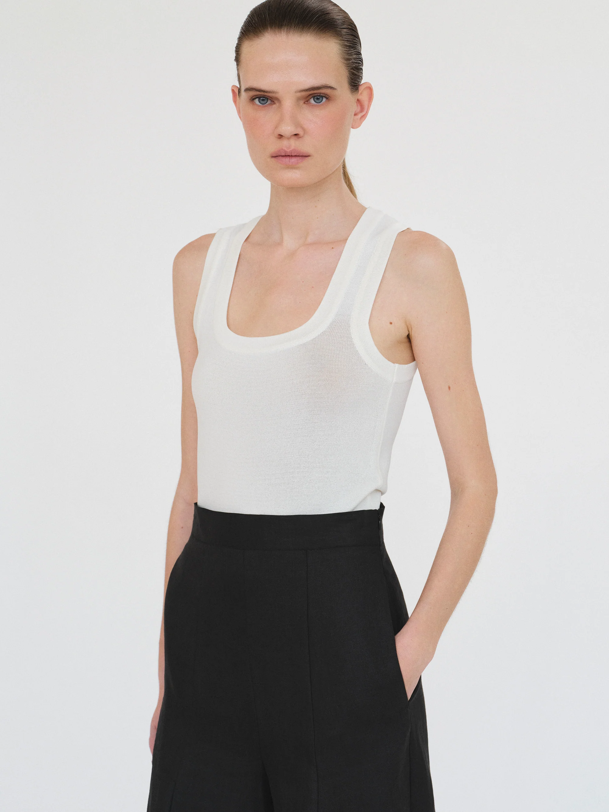Rib-Knit Tank Top, White